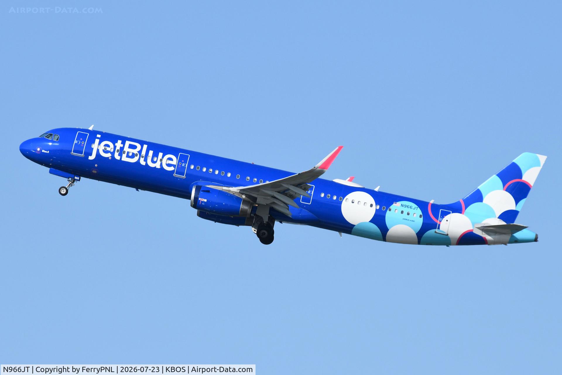Aircraft N966JT, 2016 Airbus A321-231, c/n 7230, JetBlue A321 taking-off, at KBOS, photo by FerryPNL
