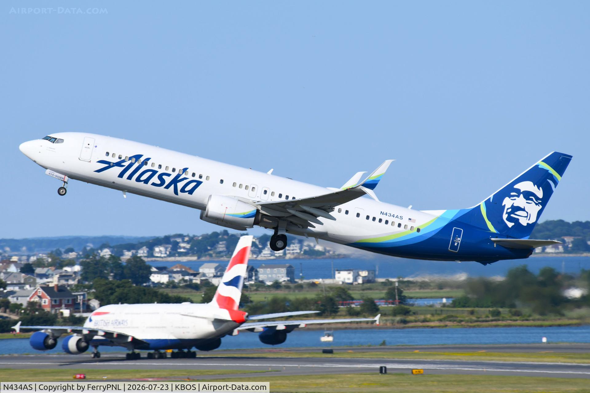 Aircraft N434AS, 2016 Boeing 737-990/ER, c/n 61620 l/n 5825, Departure of Alaska Airlines B739, at KBOS, photo by FerryPNL