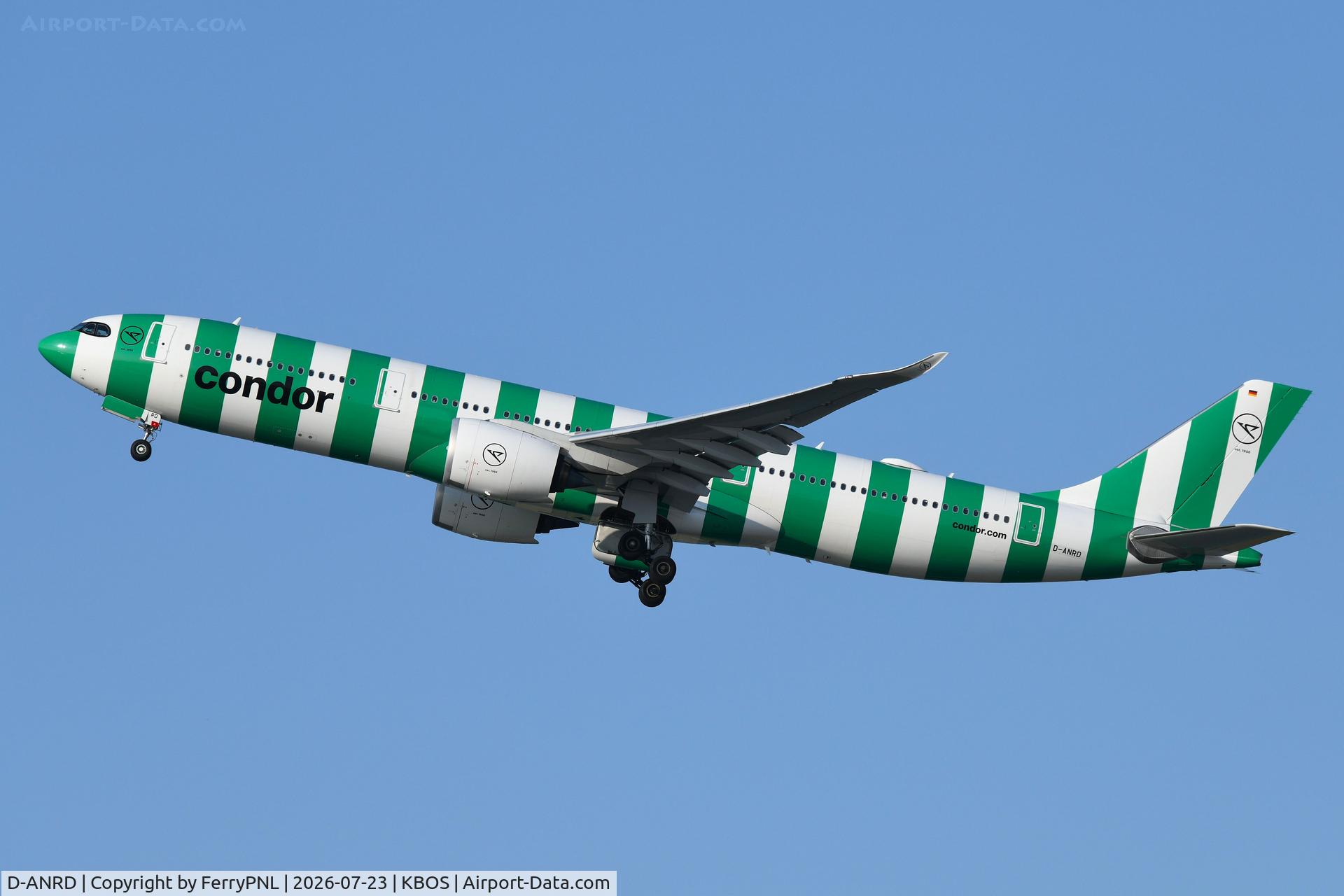 Aircraft D-ANRD, 2023 Airbus A330-941, c/n 1972, Condor A339 departing for FRA, at KBOS, photo by FerryPNL
