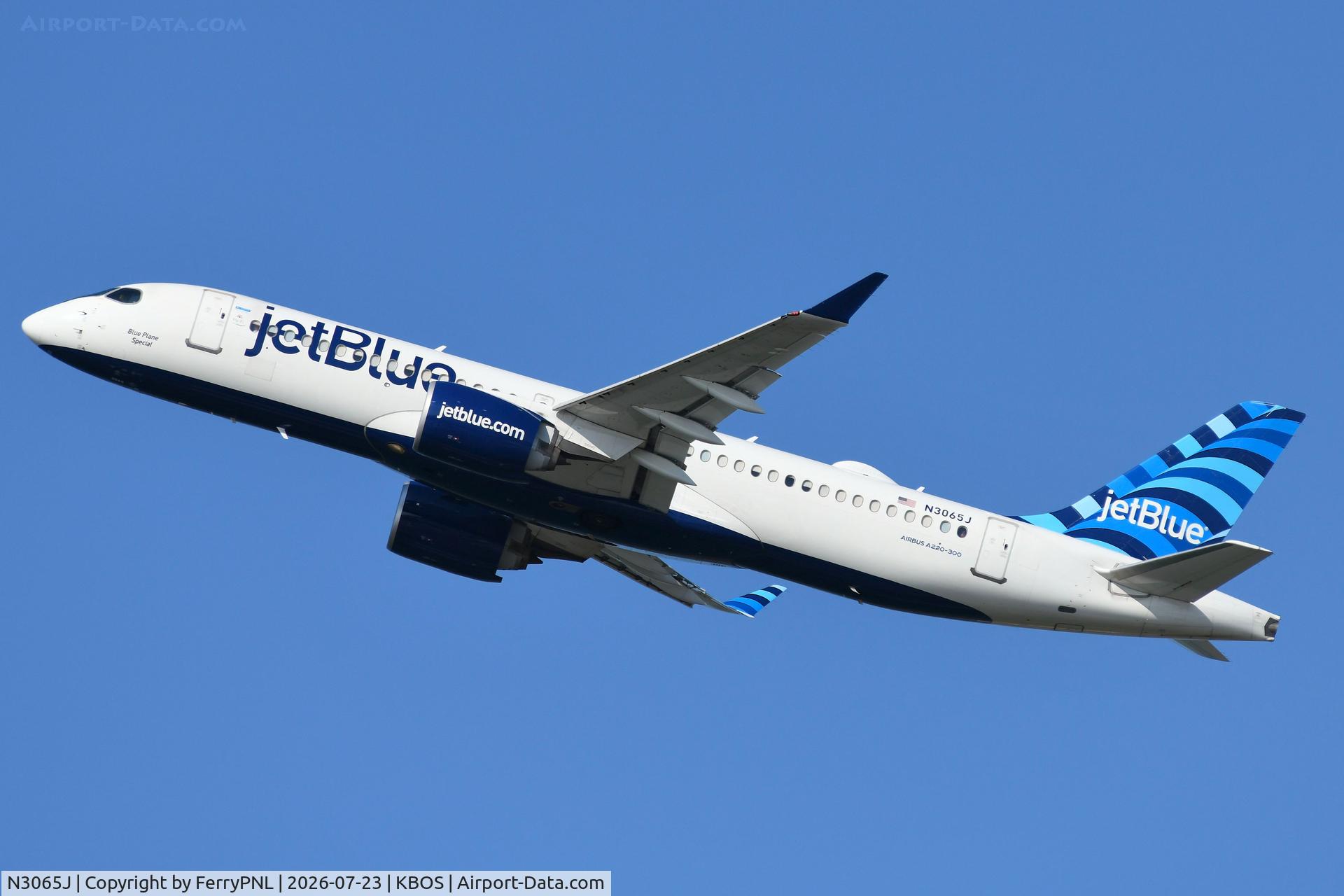 Aircraft N3065J, 2021 Airbus A220-300, c/n 55120, JetBlue A220-300, at KBOS, photo by FerryPNL