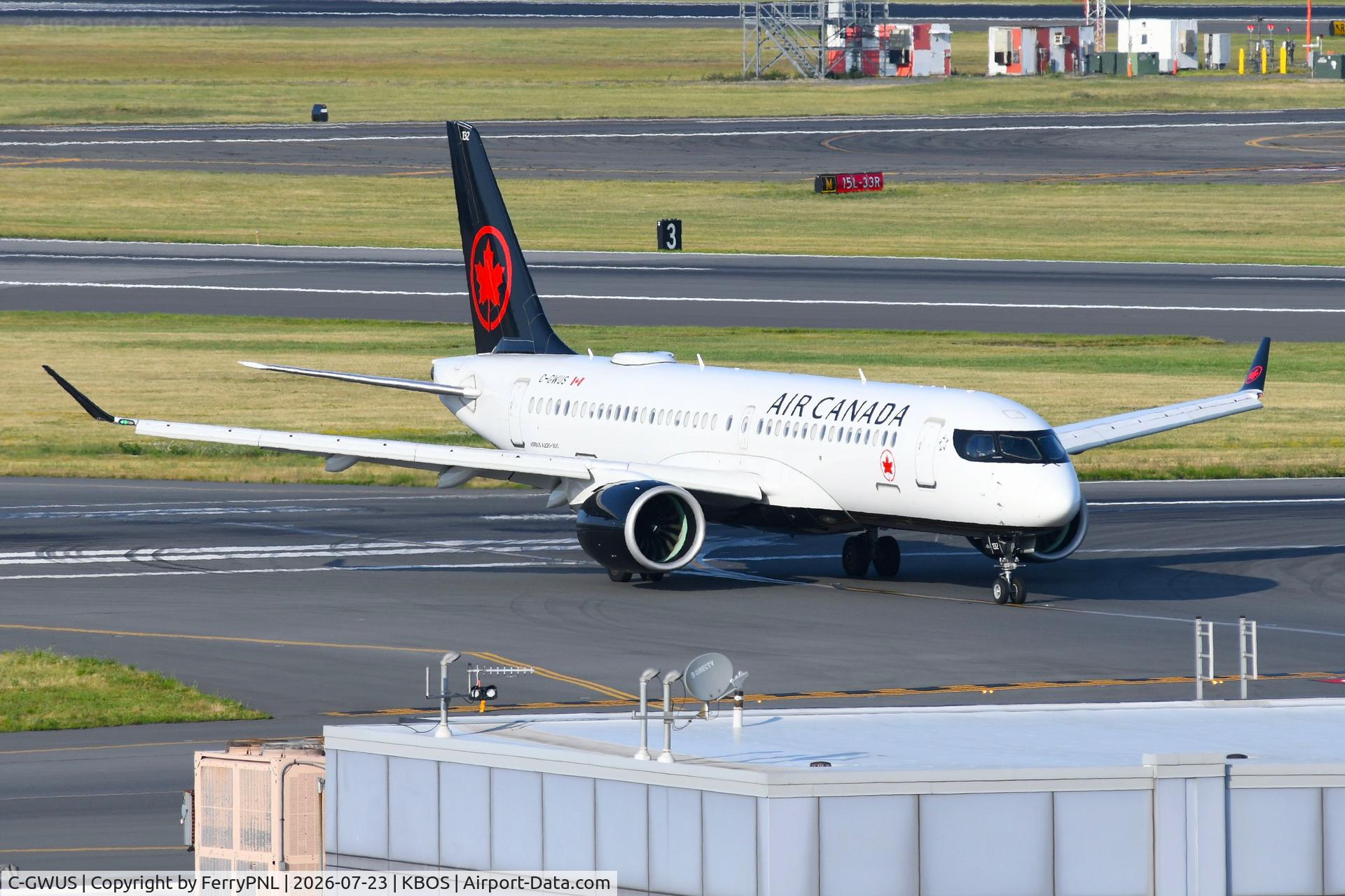 Aircraft C-GWUS, 2022 Airbus A220-371, c/n 55190, Arrival of Air Canada A223, at KBOS, photo by FerryPNL