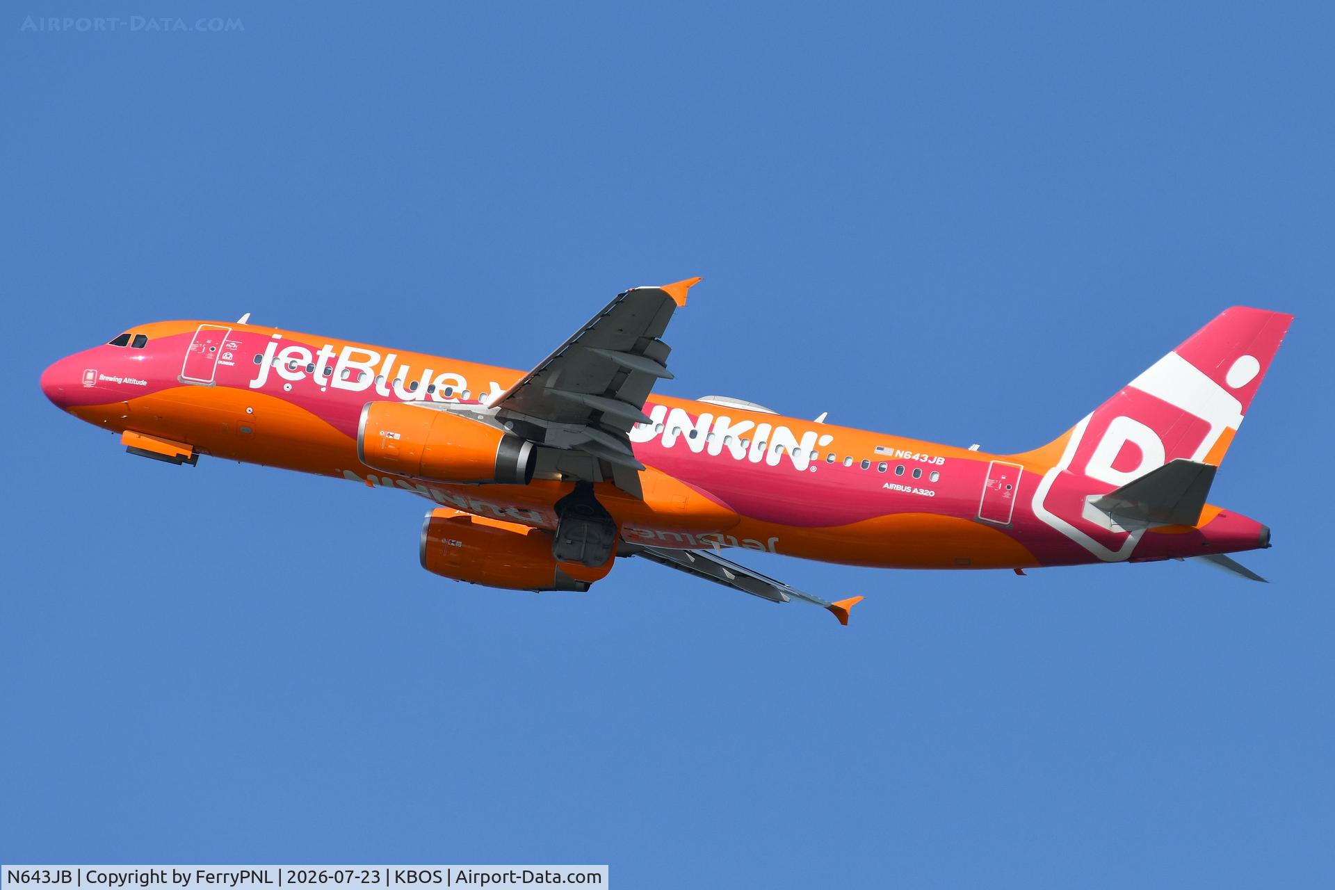 Aircraft N643JB, 2006 Airbus A320-232, c/n 2871, Dunkin JetBlue A320, at KBOS, photo by FerryPNL