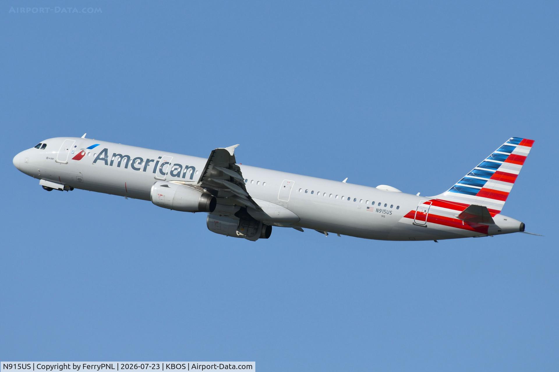 Aircraft N915US, 2014 Airbus A321-231, c/n 6387, Departure of American A321, at KBOS, photo by FerryPNL
