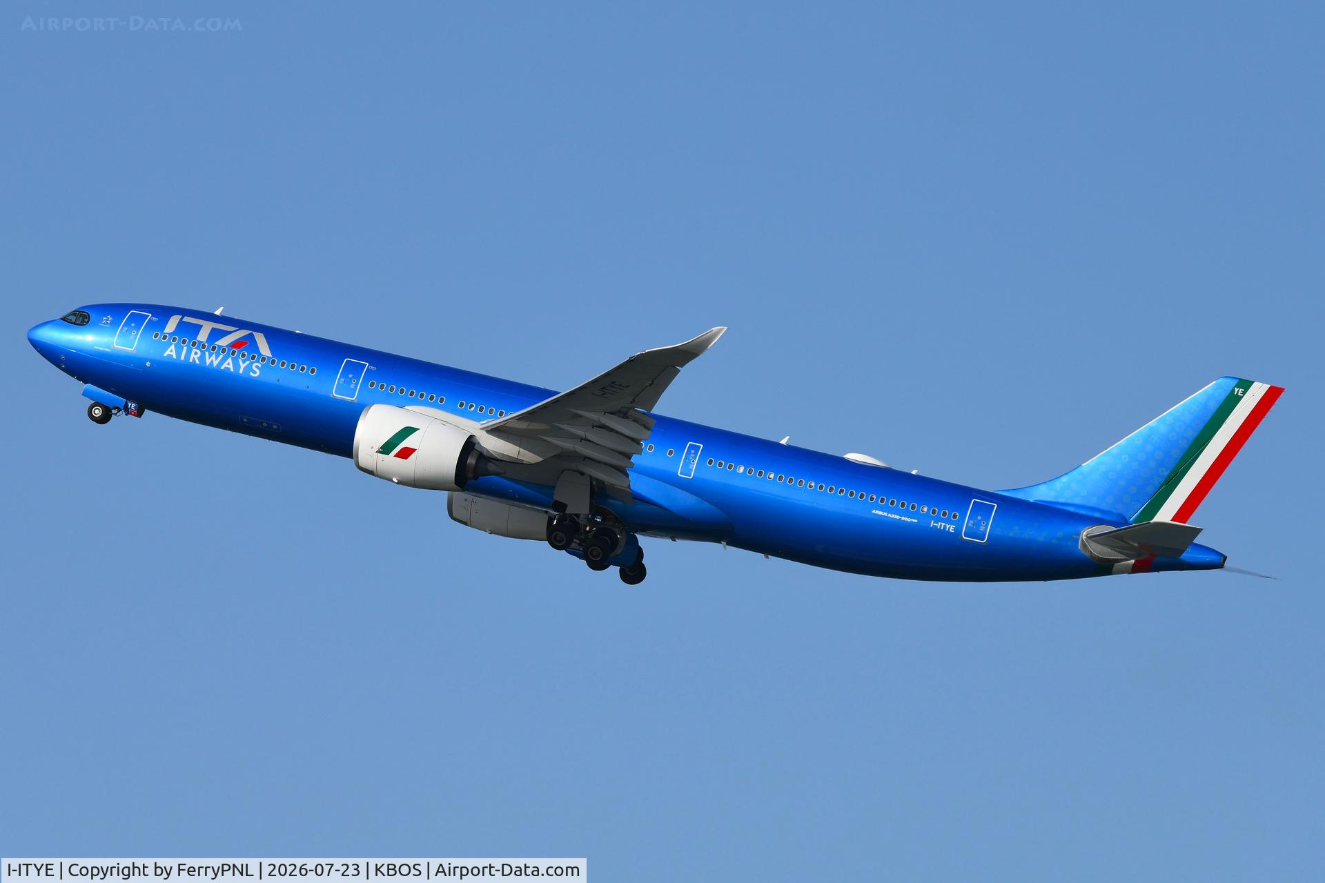 Aircraft I-ITYE, 2025 Airbus A330-941, c/n 2110, ITA A339 taking-off, at KBOS, photo by FerryPNL