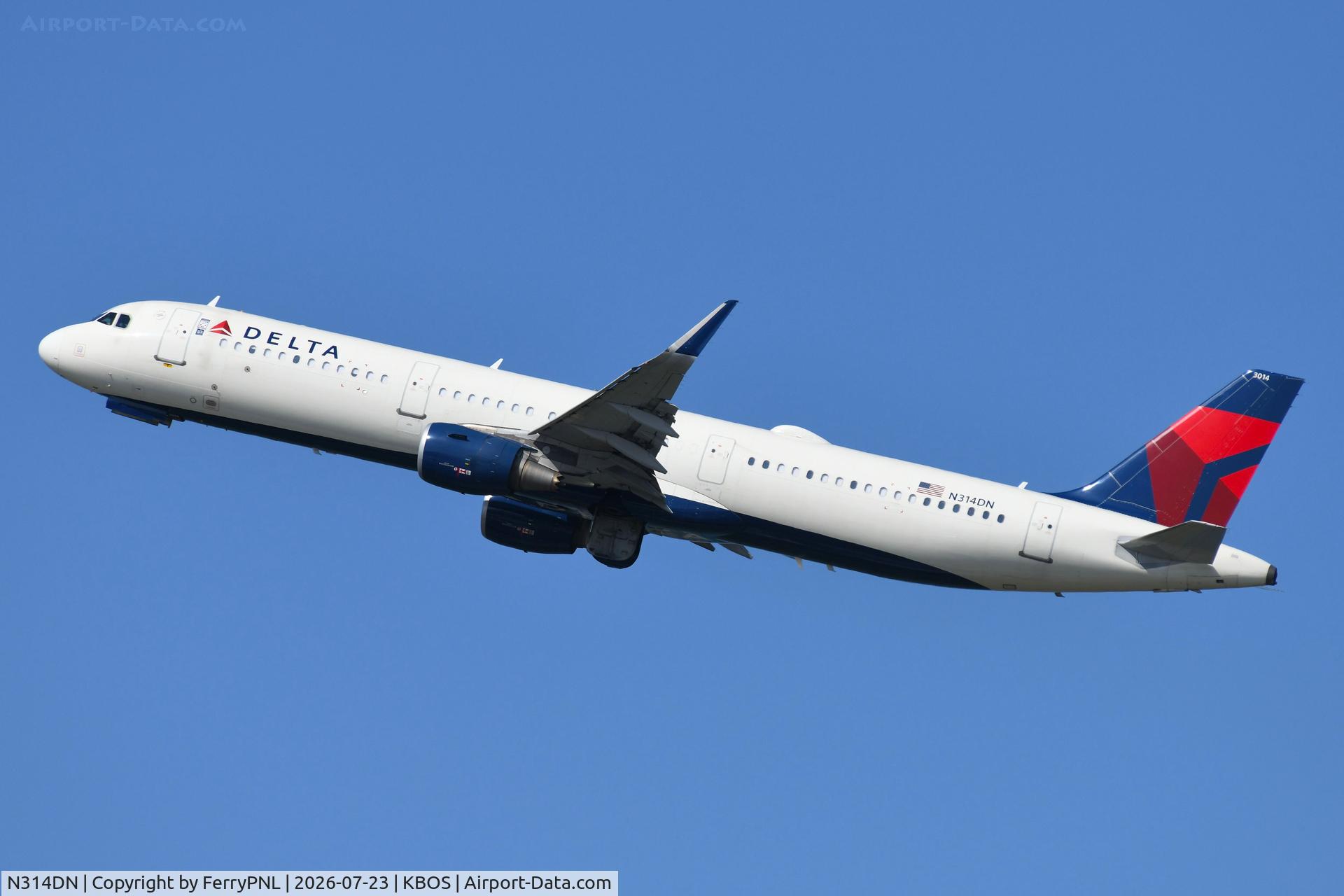 Aircraft N314DN, 2016 Airbus A321-211, c/n 7281, Delta A321, at KBOS, photo by FerryPNL