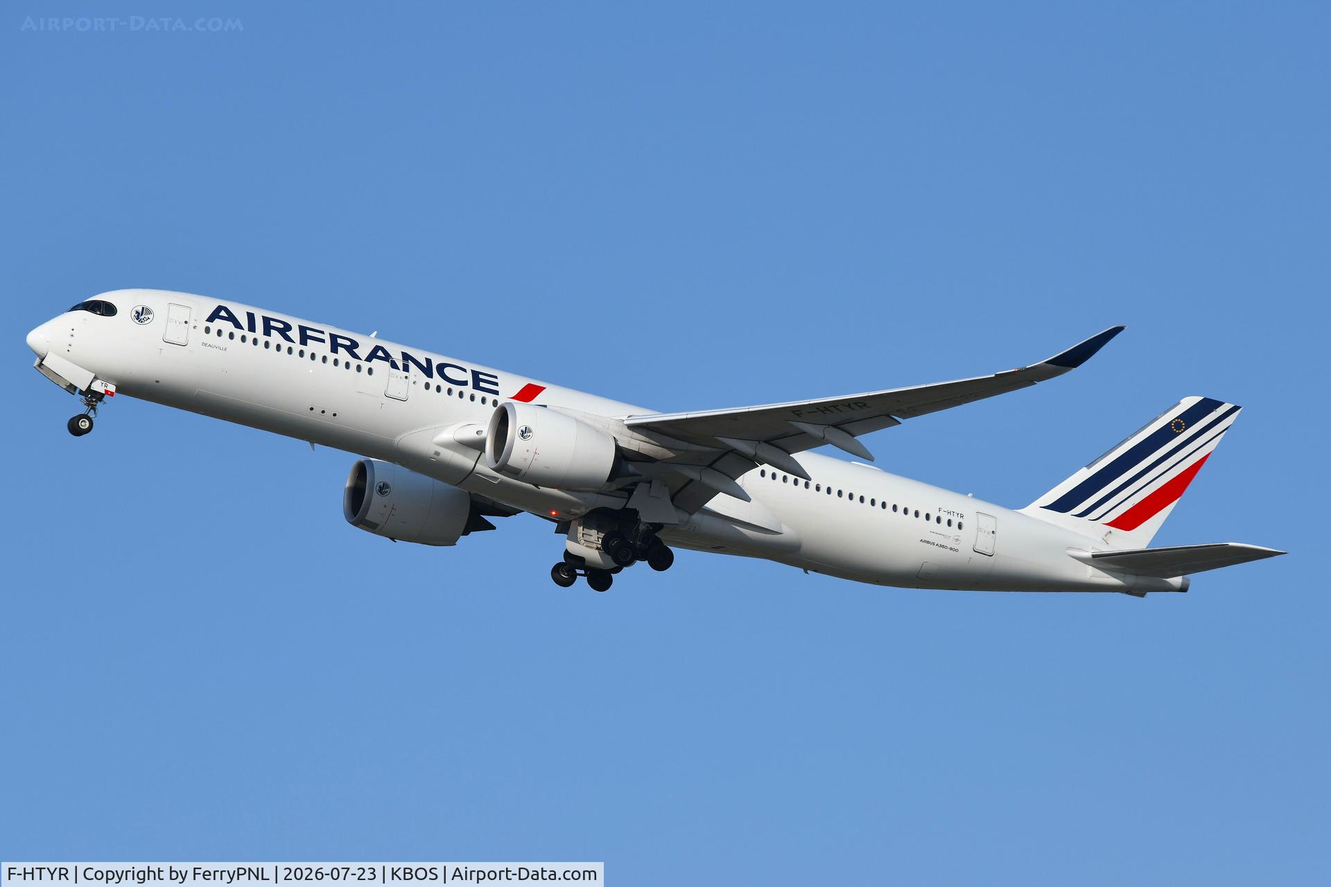 Aircraft F-HTYR, 2022 Airbus A350-941, c/n 0562, Air France A359 departing for CDG, at KBOS, photo by FerryPNL