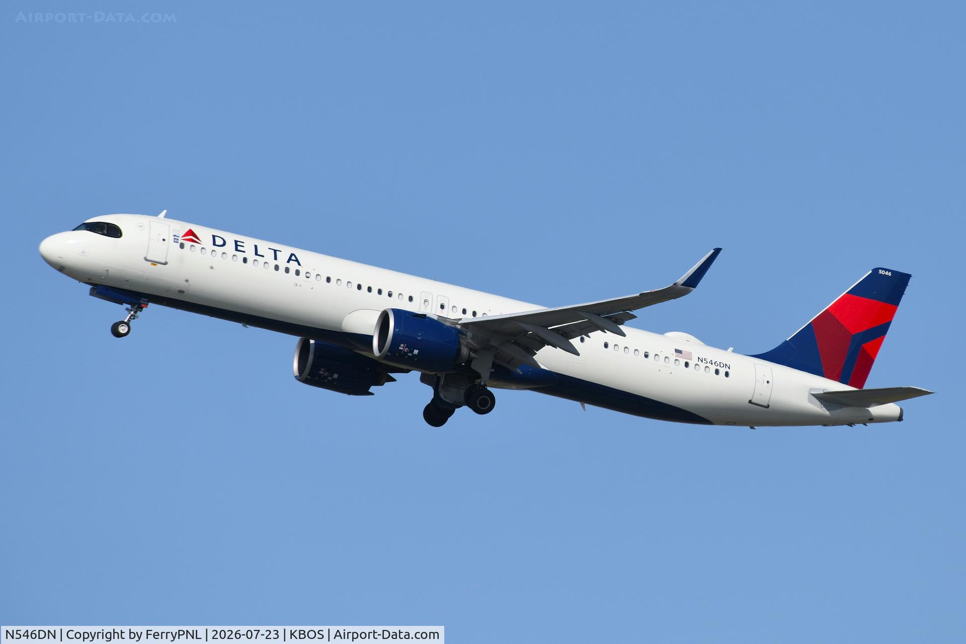 Aircraft N546DN, 2023 Airbus A321-271NX, c/n 11692, Delta A321N taking-off, at KBOS, photo by FerryPNL