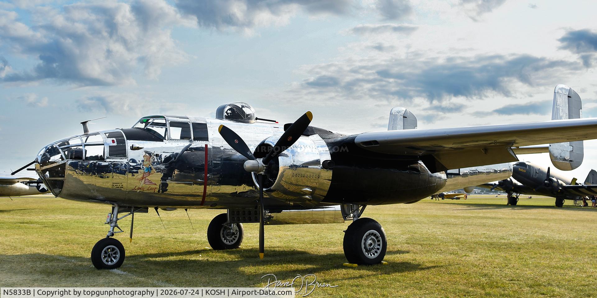 Aircraft N5833B, 1945 North American B-25J Mitchell Mitchell, c/n 108-47735, Lady Luck Oshkosh Warbird Park 26, at KOSH, photo by topgunphotography