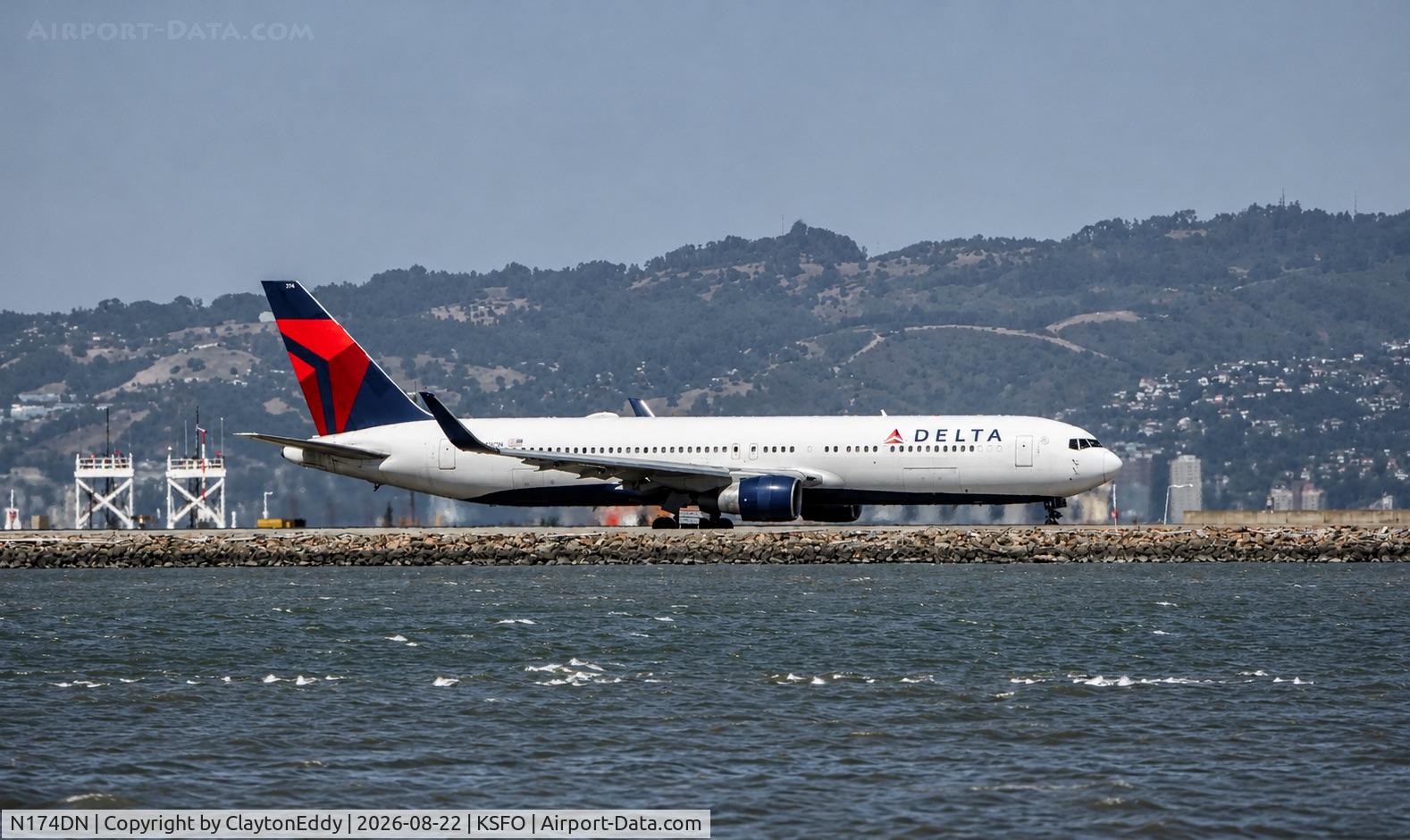 Aircraft N174DN, 1990 Boeing 767-332, c/n 24802, SFO 2026, at KSFO, photo by ClaytonEddy