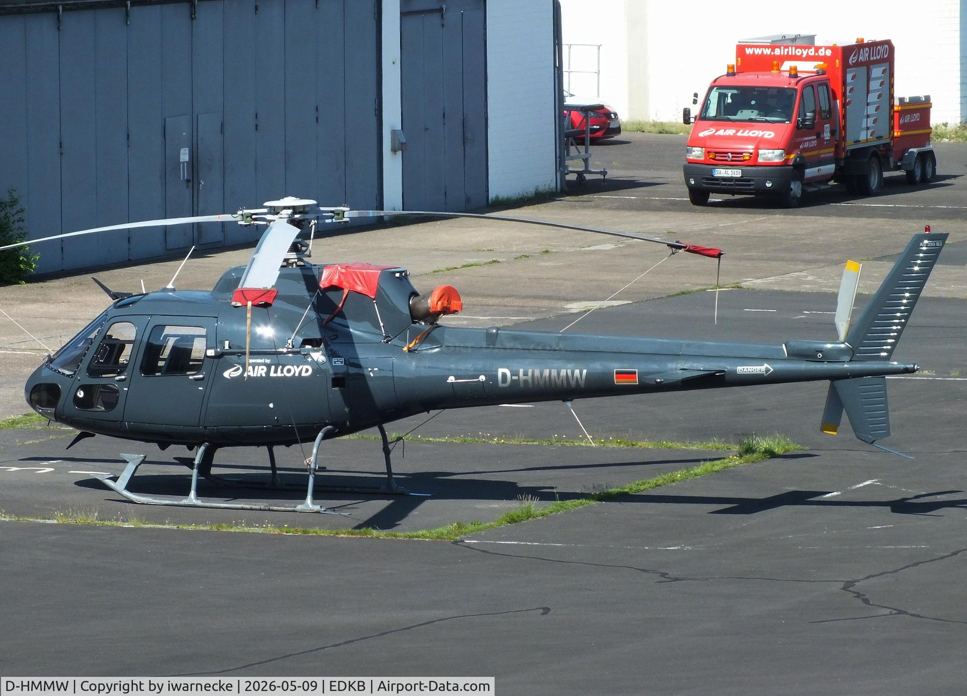 Aircraft D-HMMW, Eurocopter AS-350B-2 Ecureuil Ecureuil, c/n 2727, Eurocopter AS.350B-2 Ecureuil of Air Lloyd at Bonn-Hangelar airfield '2605, at EDKB, photo by iwarnecke