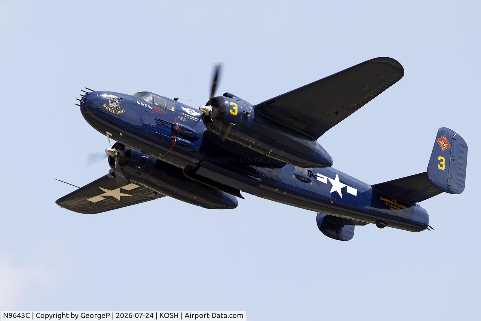 Aircraft N9643C, 1944 North American B-25J Mitchell Mitchell, c/n 108-47512, Airventure 2026., at KOSH, photo by GeorgeP