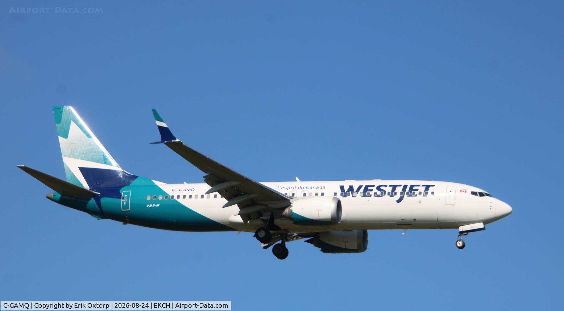 Aircraft C-GAMQ, 2018 Boeing 737 MAX 8, c/n 60518 l/n 7241, C-GAMQ landing rw 04L, at EKCH, photo by Erik Oxtorp