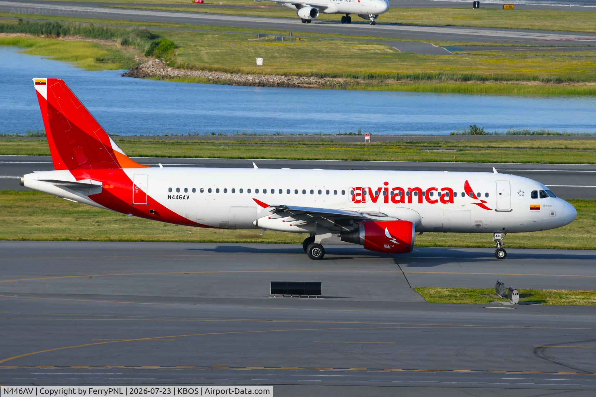 Aircraft N446AV, 2009 Airbus A320-214, c/n 4046, Avianca A320 taxying for departure, at KBOS, photo by FerryPNL