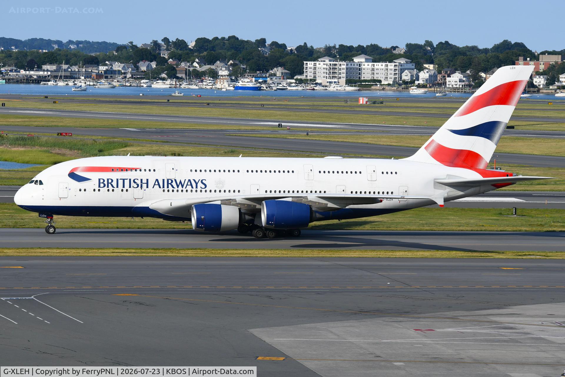 Aircraft G-XLEH, 2014 Airbus A380-841, c/n 163, After a long wait a gate was finally available for BA A388, at KBOS, photo by FerryPNL