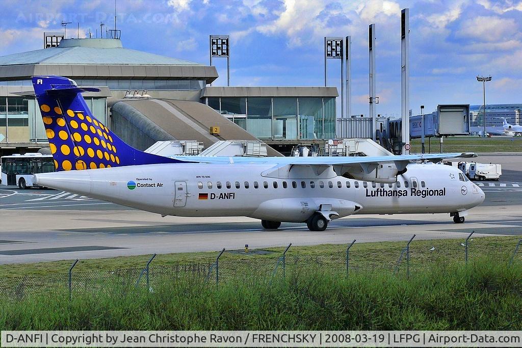 Aircraft D-ANFI, 2001 ATR 72-212A (500), c/n 662, Contactair>Lufthansa Regional (Eurowings) at CDG terminal 1, at LFPG, photo by Jean Christophe Ravon / FRENCHSKY
