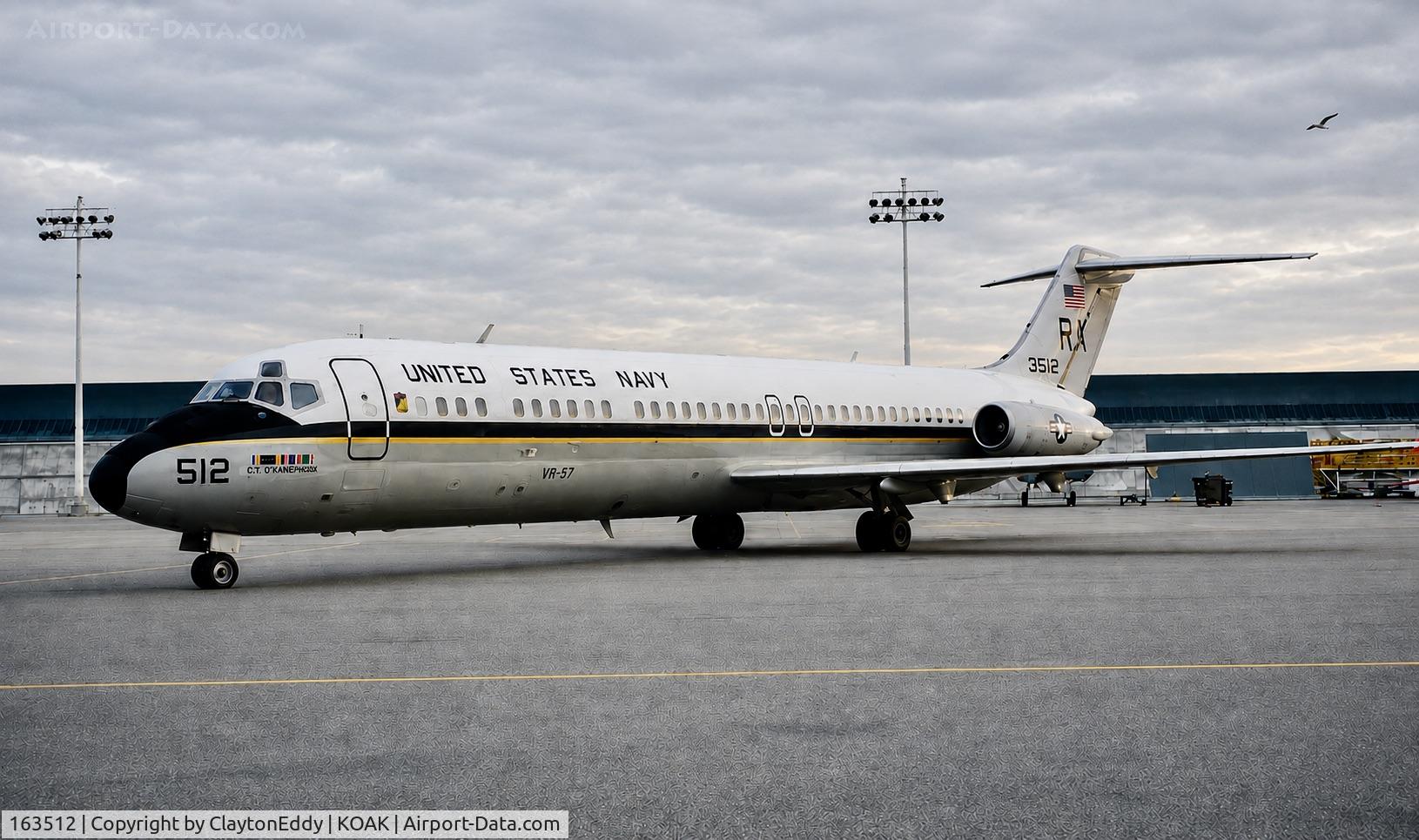 Aircraft 163512, 1970 McDonnell Douglas C-9B Skytrain II (DC-9-32), c/n 47474 l/n 600, Blue Angels McDonnell Douglas DC-9B Skytrain II 163512 'City of Atlanta'. Blue Angels at United Airlines maintenance base for Fleet Week San Francisco Bay, at Oakland International Airport 1990's, at KOAK, photo by ClaytonEddy