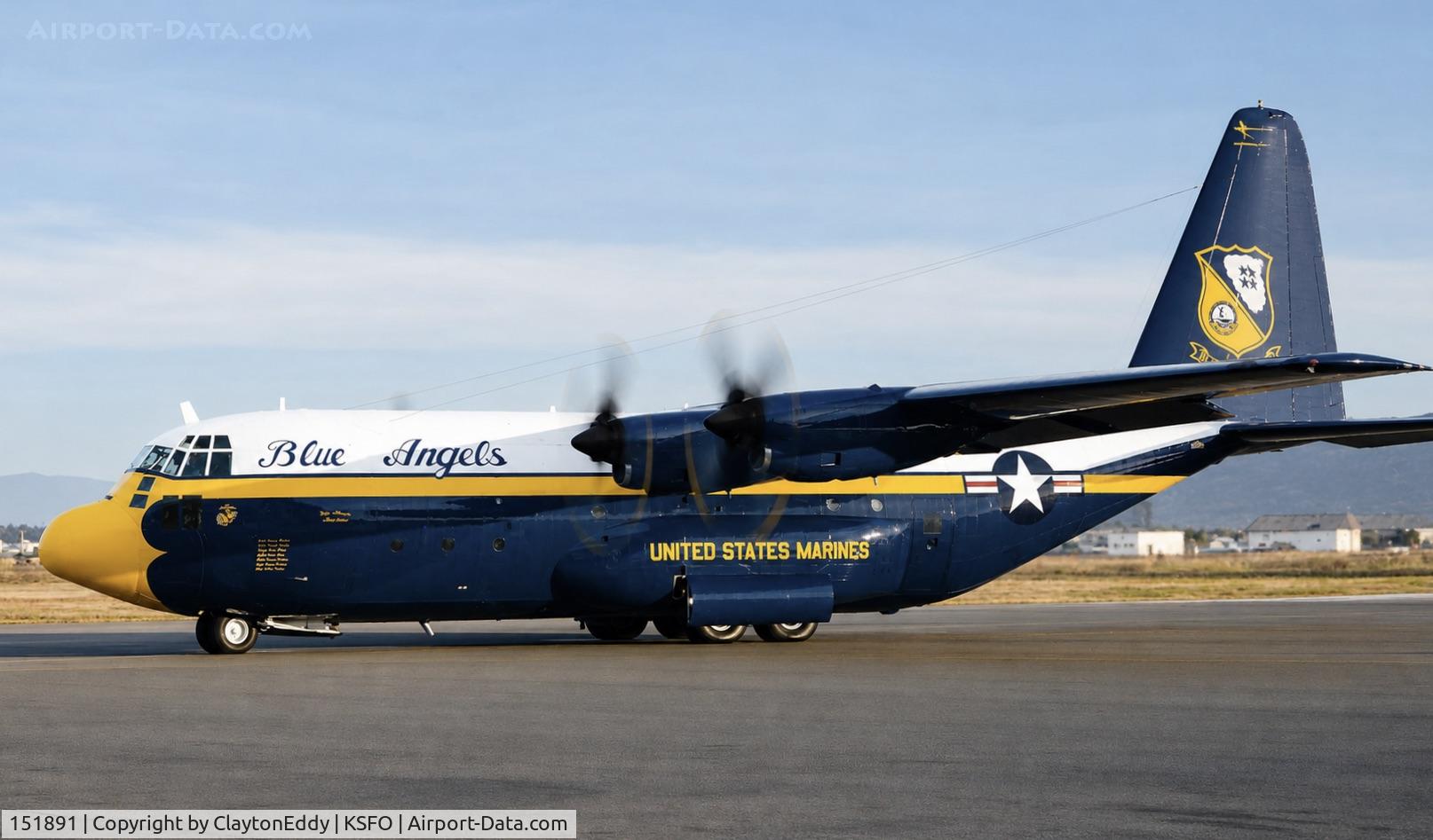 Aircraft 151891, 1964 Lockheed EC-130G Hercules, c/n 382-3878, Fleet Week San Francisco Bay 1990's. Aircraft staging at United Airlines maintenance base at Oakland International Airport 1990's, at KSFO, photo by ClaytonEddy