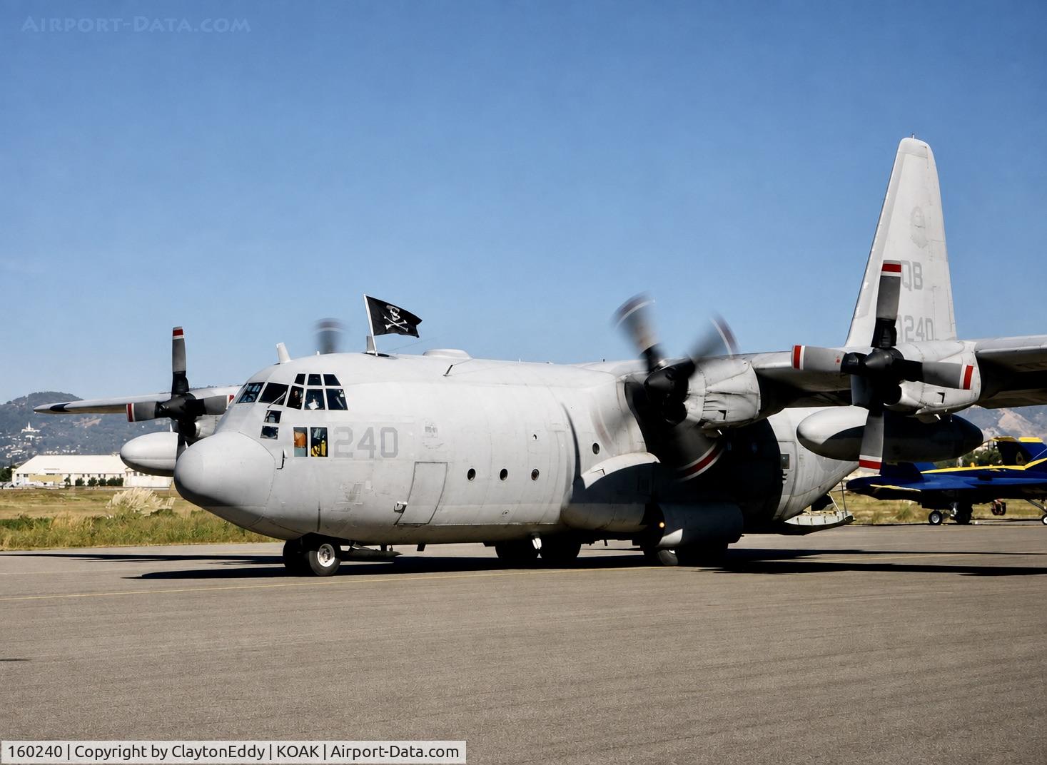Aircraft 160240, Lockheed KC-130R Hercules, c/n 382-4712, Fleet Week San Francisco Bay. Aircraft staging at United Airlines maintenance base at Oakland International Airport 1990's, at KOAK, photo by ClaytonEddy