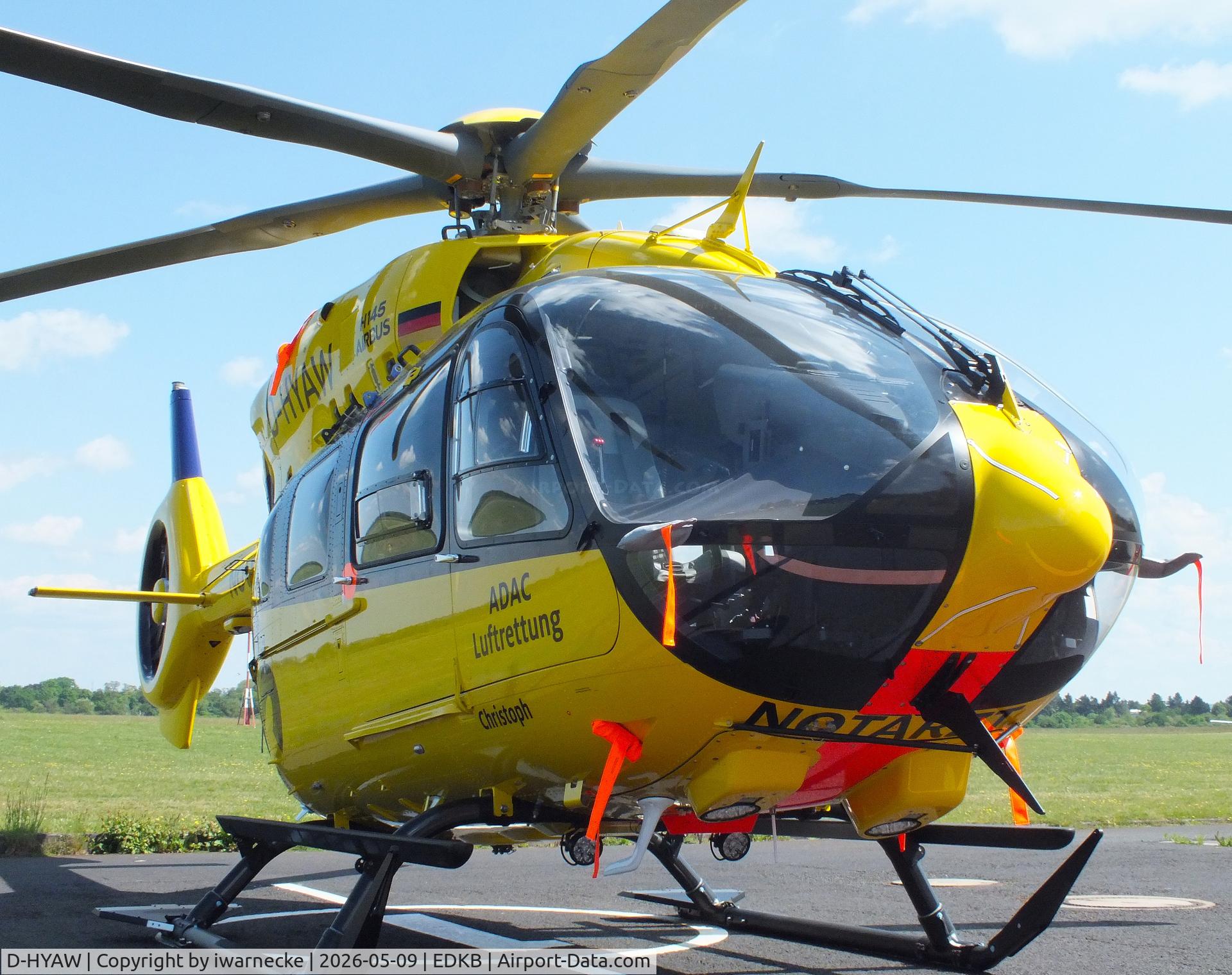 Aircraft D-HYAW, 2026 Airbus Helicopters H145 D3, c/n 21477, Airbus Helicopters H145D-3 EMS-helicopter of ADAC Luftrettung at Bonn-Hangelar airfield '2605, at EDKB, photo by iwarnecke