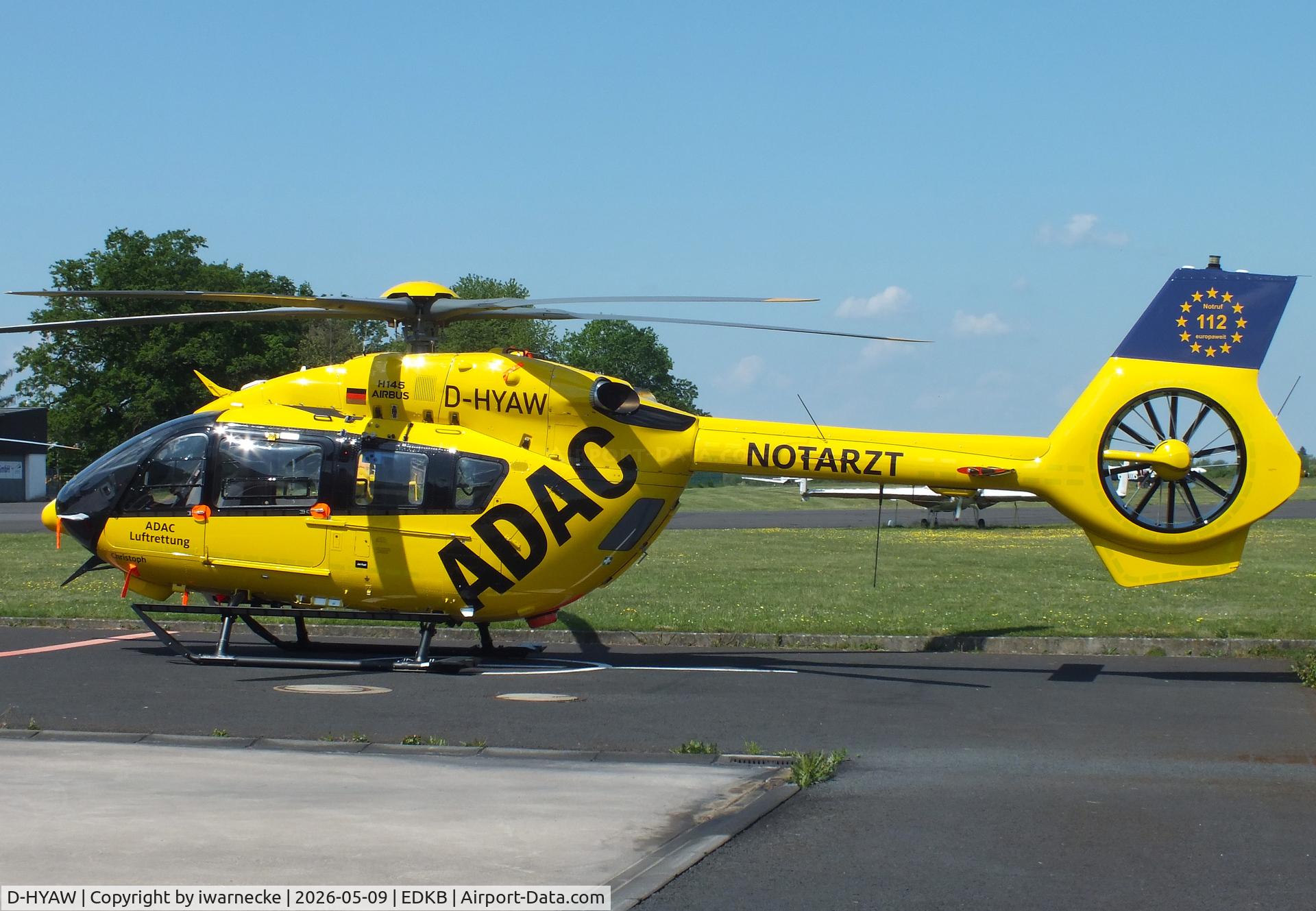 Aircraft D-HYAW, 2026 Airbus Helicopters H145 D3, c/n 21477, Airbus Helicopters H145D-3 EMS-helicopter of ADAC Luftrettung at Bonn-Hangelar airfield '2605, at EDKB, photo by iwarnecke