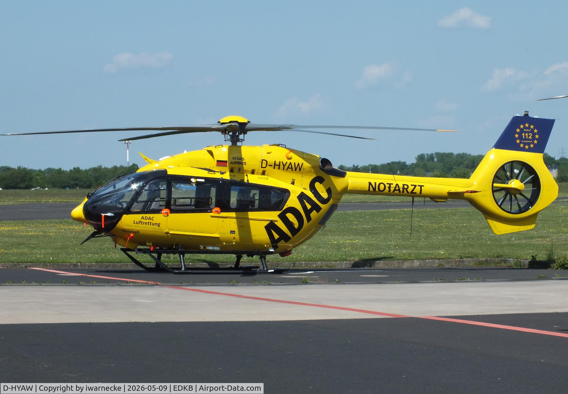 Aircraft D-HYAW, 2026 Airbus Helicopters H145 D3, c/n 21477, Airbus Helicopters H145D-3 EMS-helicopter of ADAC Luftrettung at Bonn-Hangelar airfield '2605, at EDKB, photo by iwarnecke
