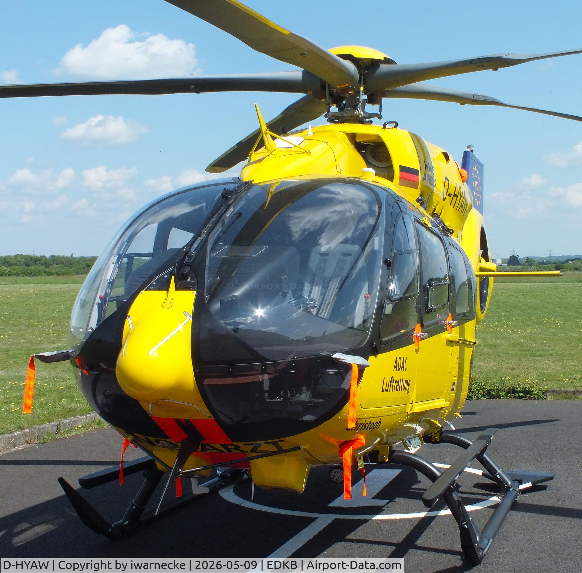Aircraft D-HYAW, 2026 Airbus Helicopters H145 D3, c/n 21477, Airbus Helicopters H145D-3 EMS-helicopter of ADAC Luftrettung at Bonn-Hangelar airfield '2605, at EDKB, photo by iwarnecke