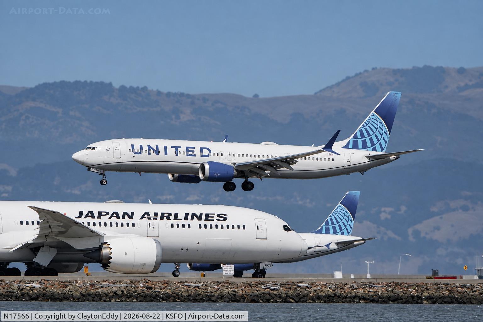 Aircraft N17566, 2023 Boeing 737-9 MAX, c/n 67185 l/n 8657, SFO 2026, at KSFO, photo by ClaytonEddy