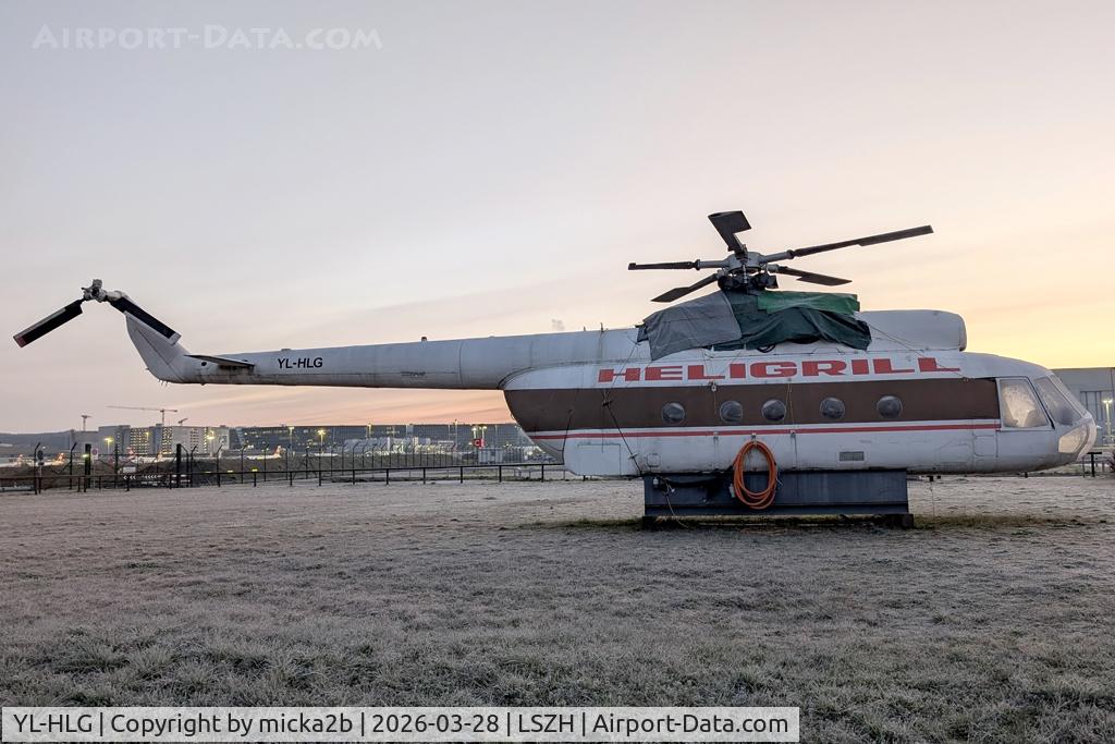 Aircraft YL-HLG, Mil Mi-8T Hip, c/n 0232, Stored near Airport. Ex HeliGrill restaurant. Ex CCCP-22461, at LSZH, photo by micka2b