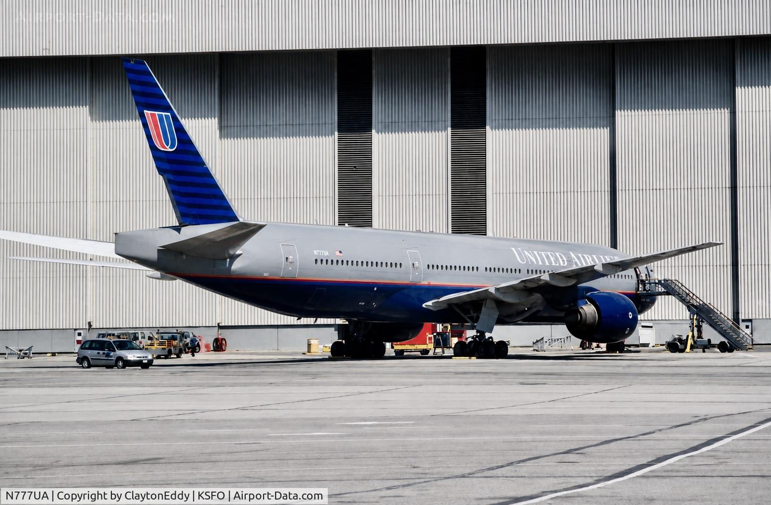 Aircraft N777UA, 1995 Boeing 777-222, c/n 26916 l/n 7, SFO 2000's, at KSFO, photo by ClaytonEddy