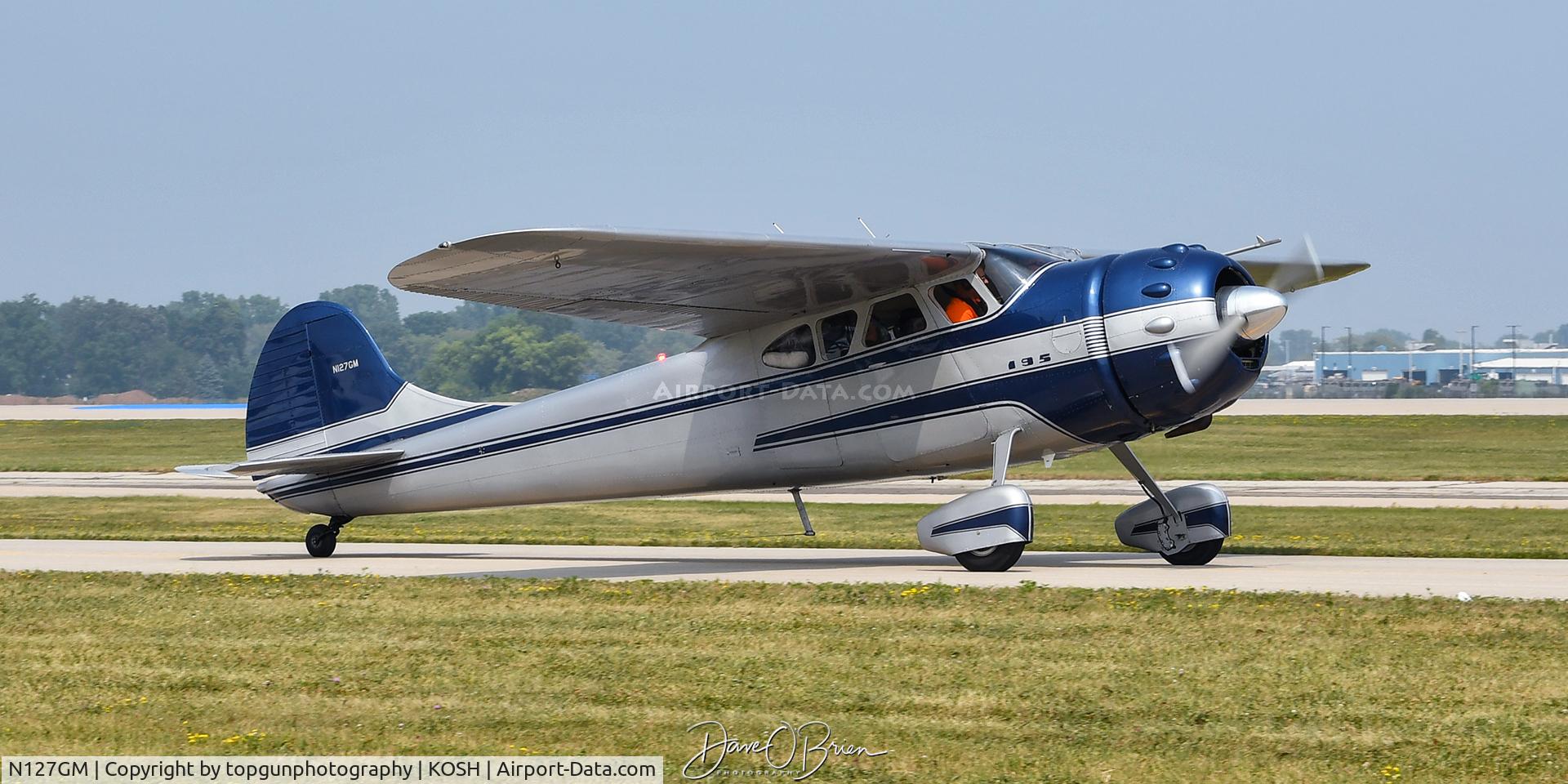 Aircraft N127GM, 1949 Cessna 195, c/n 7411, Oshkosh 26, at KOSH, photo by topgunphotography