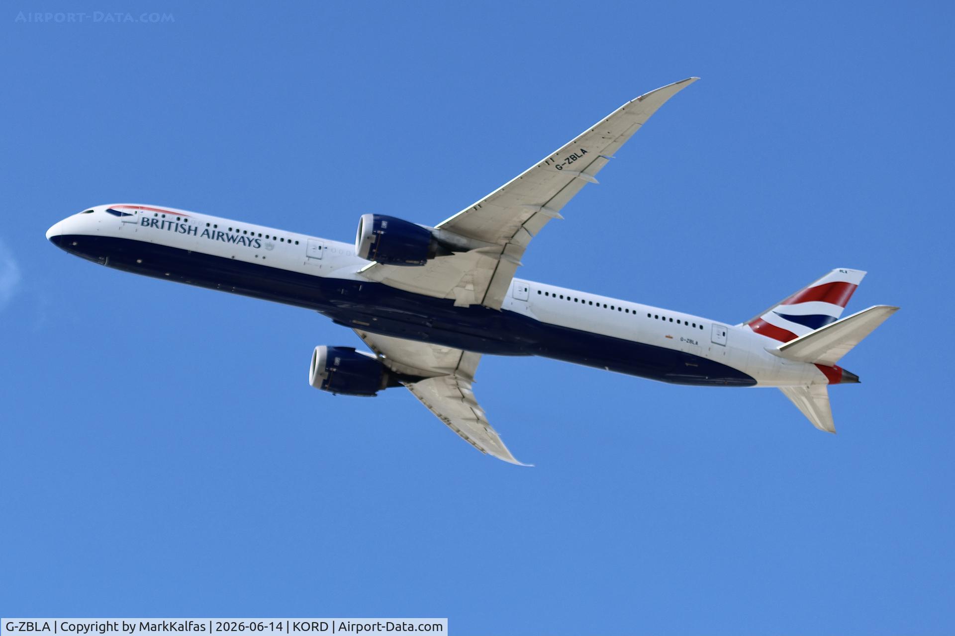 Aircraft G-ZBLA, 2019 Boeing 787-10 Dreamliner, c/n 60637, B78X British Airways Boeing 787-10 Dreamliner G-ZBLA departing 28R KORD, at KORD, photo by MarkKalfas