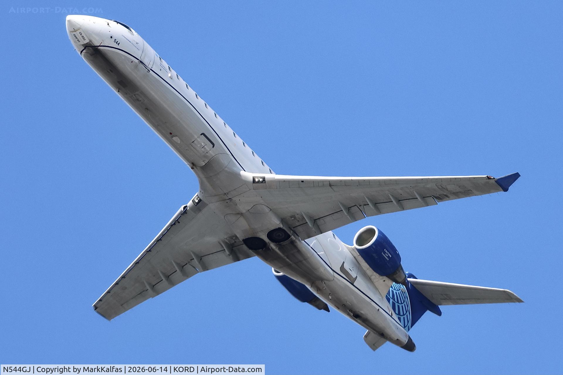 Aircraft N544GJ, 2006 Bombardier CL-600-2C11, c/n 10257, CRJ7 SkyWest / United Express Bombardier CRJ-550 N544GJ departing 28R KORD, at KORD, photo by MarkKalfas