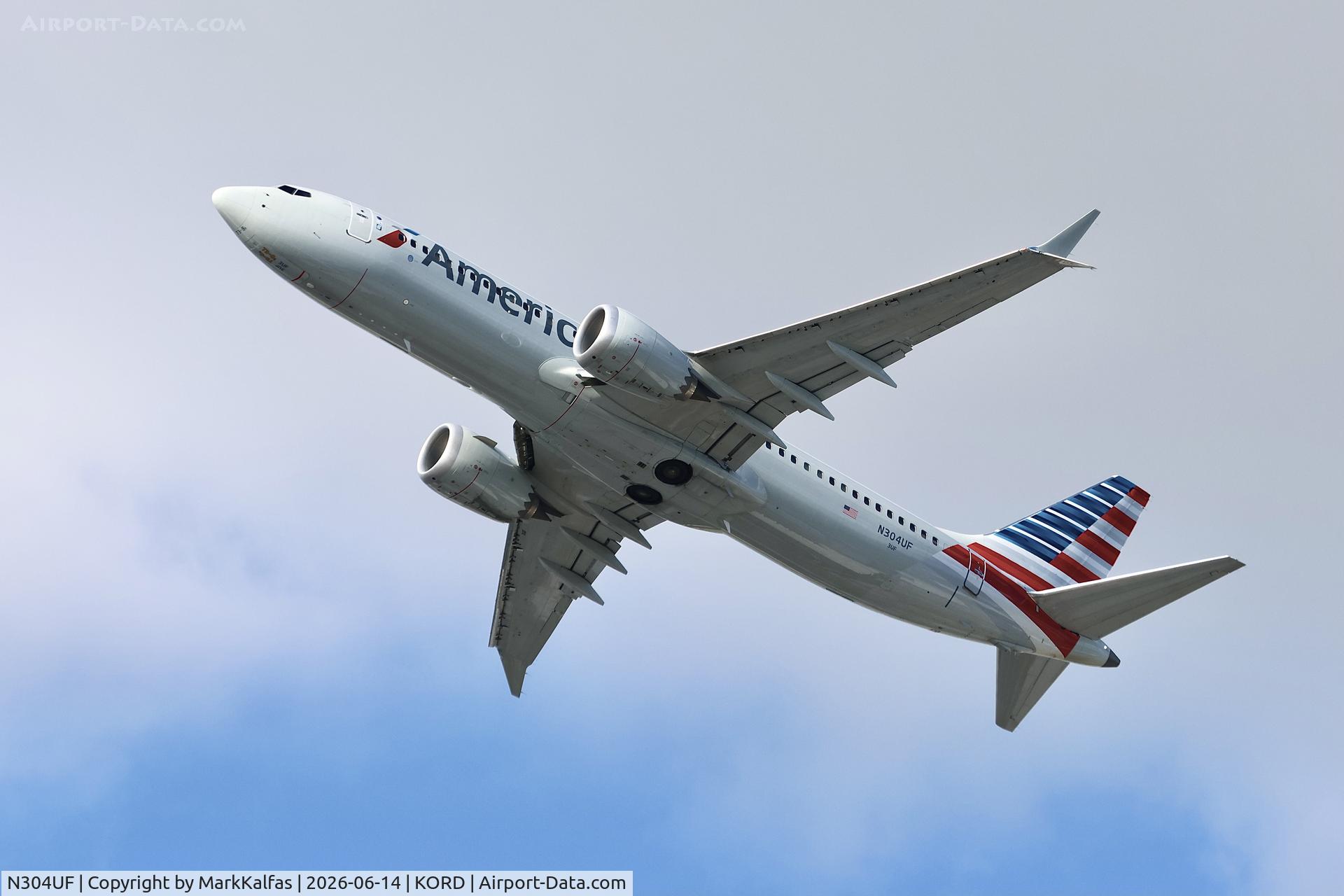 Aircraft N304UF, 2025 Boeing 737-8, c/n 68055, B38M American Boeing 737 Max 8 N304UF departing 28R KORD, at KORD, photo by MarkKalfas