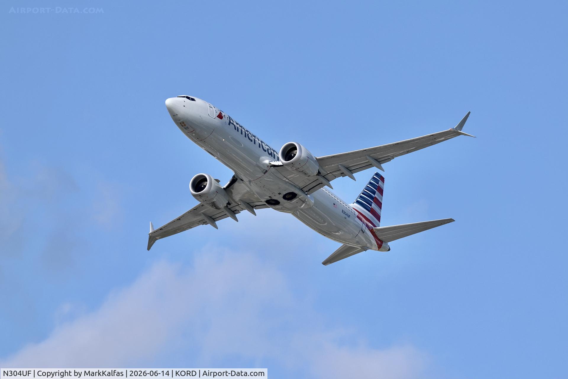 Aircraft N304UF, 2025 Boeing 737-8, c/n 68055, B38M American Boeing 737 Max 8 N304UF departing 28R KORD, at KORD, photo by MarkKalfas