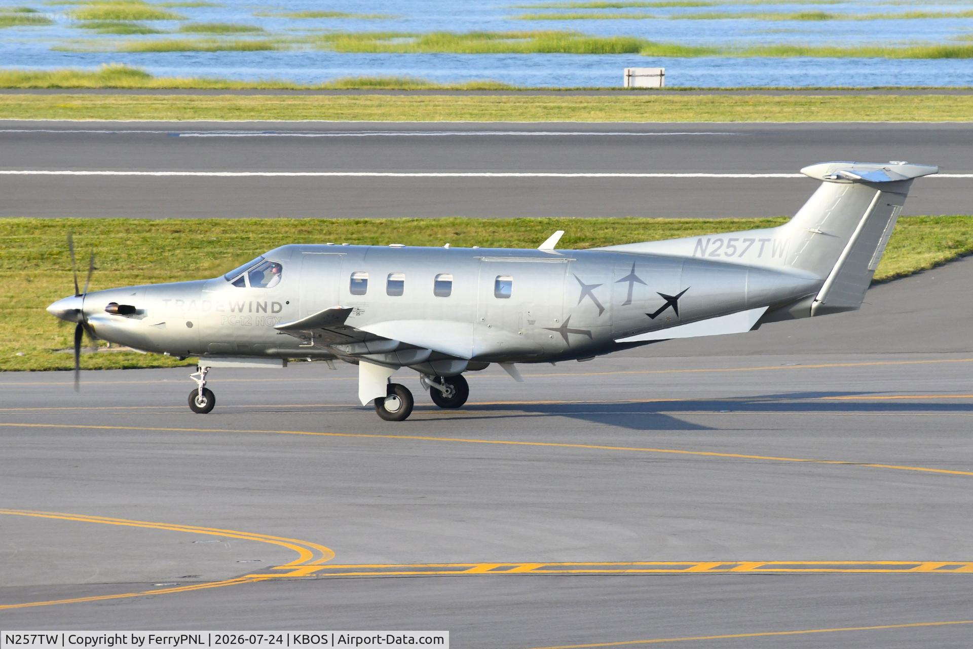Aircraft N257TW, 2024 Pilatus Aircraft Ltd PC-12/47E, c/n 2377, Tradewind PC12 arriving, at KBOS, photo by FerryPNL