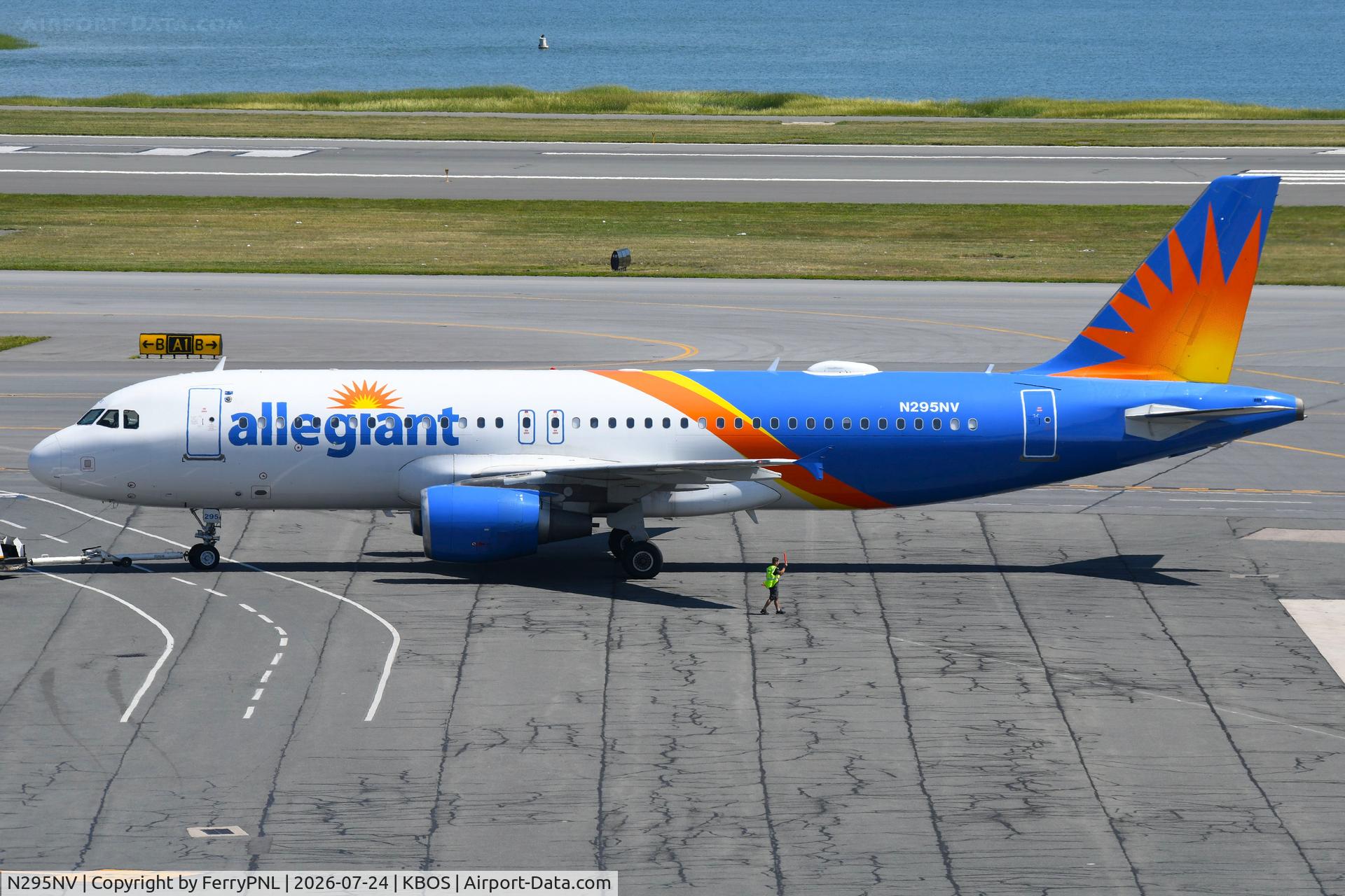Aircraft N295NV, 2011 Airbus A320-214, c/n 4942, Allegiant A320 arriving at its gate, at KBOS, photo by FerryPNL