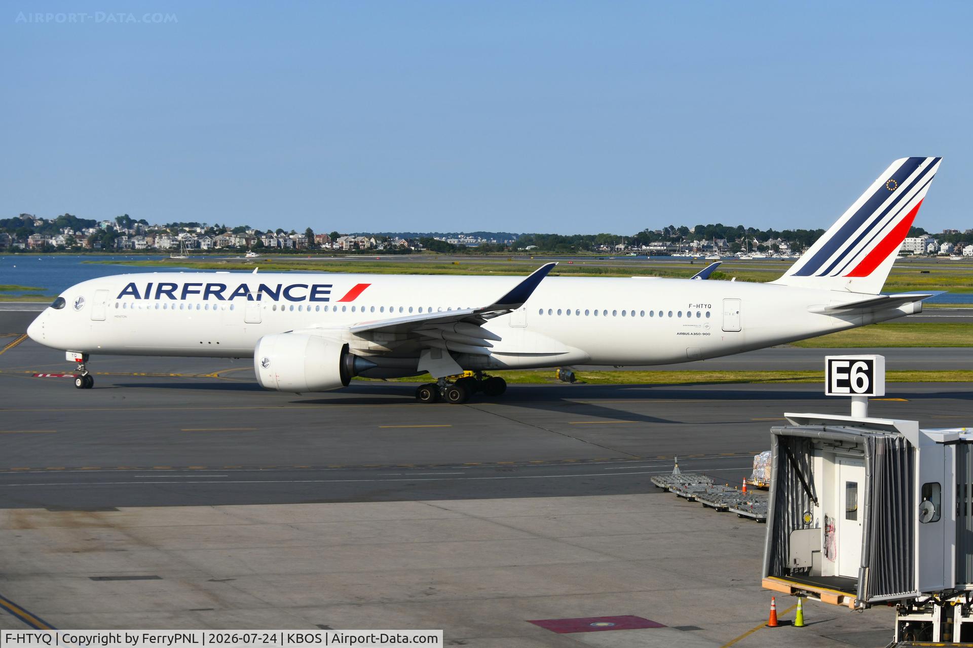 Aircraft F-HTYQ, 2022 Airbus A350-941, c/n 551, Air France A359 beginning its retour flight to CDG, at KBOS, photo by FerryPNL