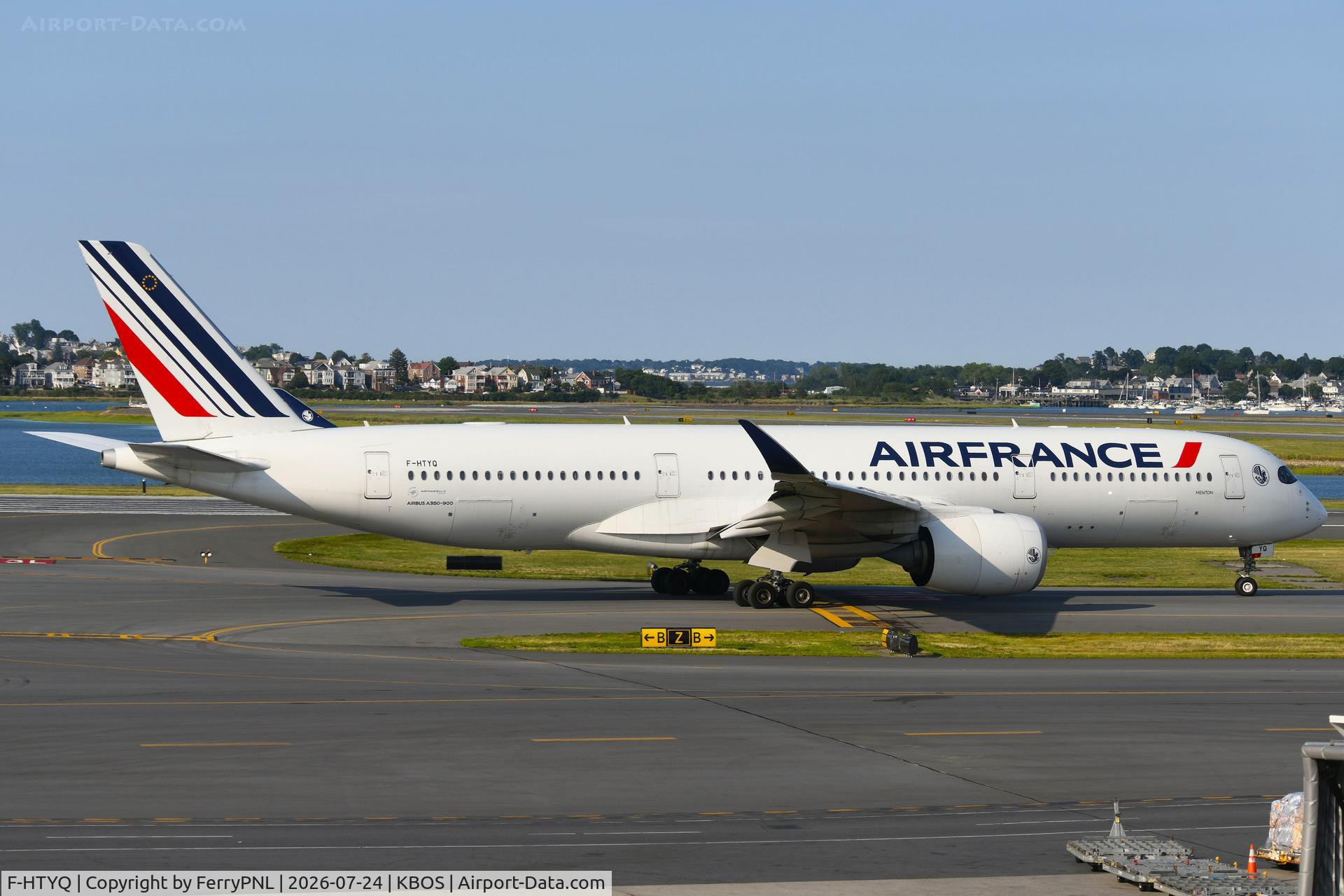 Aircraft F-HTYQ, 2022 Airbus A350-941, c/n 551, AF A359 departing, at KBOS, photo by FerryPNL