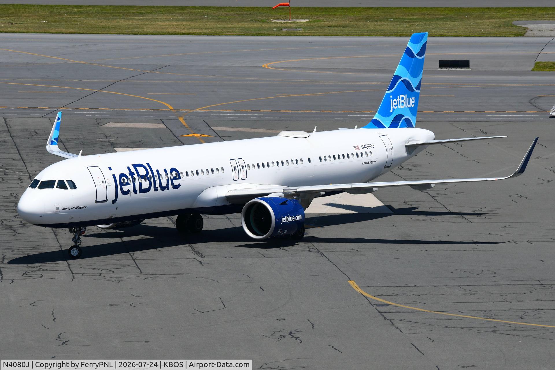 Aircraft N4080J, 2024 Airbus A321-271NX, c/n 11861, JetBlue A321N arriving, at KBOS, photo by FerryPNL