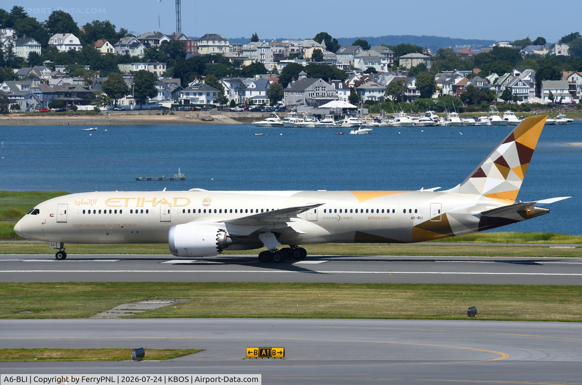 Aircraft A6-BLI, 2016 Boeing 787-9 Dreamliner Dreamliner, c/n 39655 l/n 359, Etihad B789 arriving, at KBOS, photo by FerryPNL