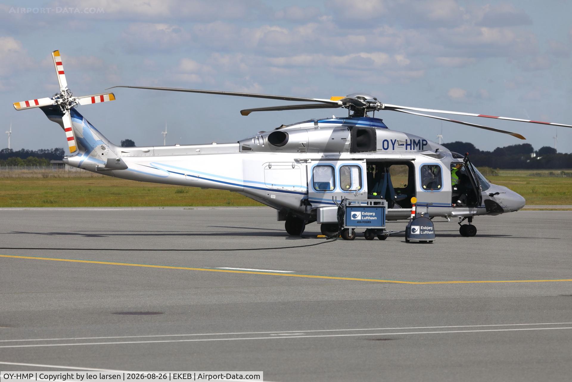 Aircraft OY-HMP, 2014 AgustaWestland AW-189, c/n 49013, Esbjerg 26.8.2026, at EKEB, photo by leo larsen