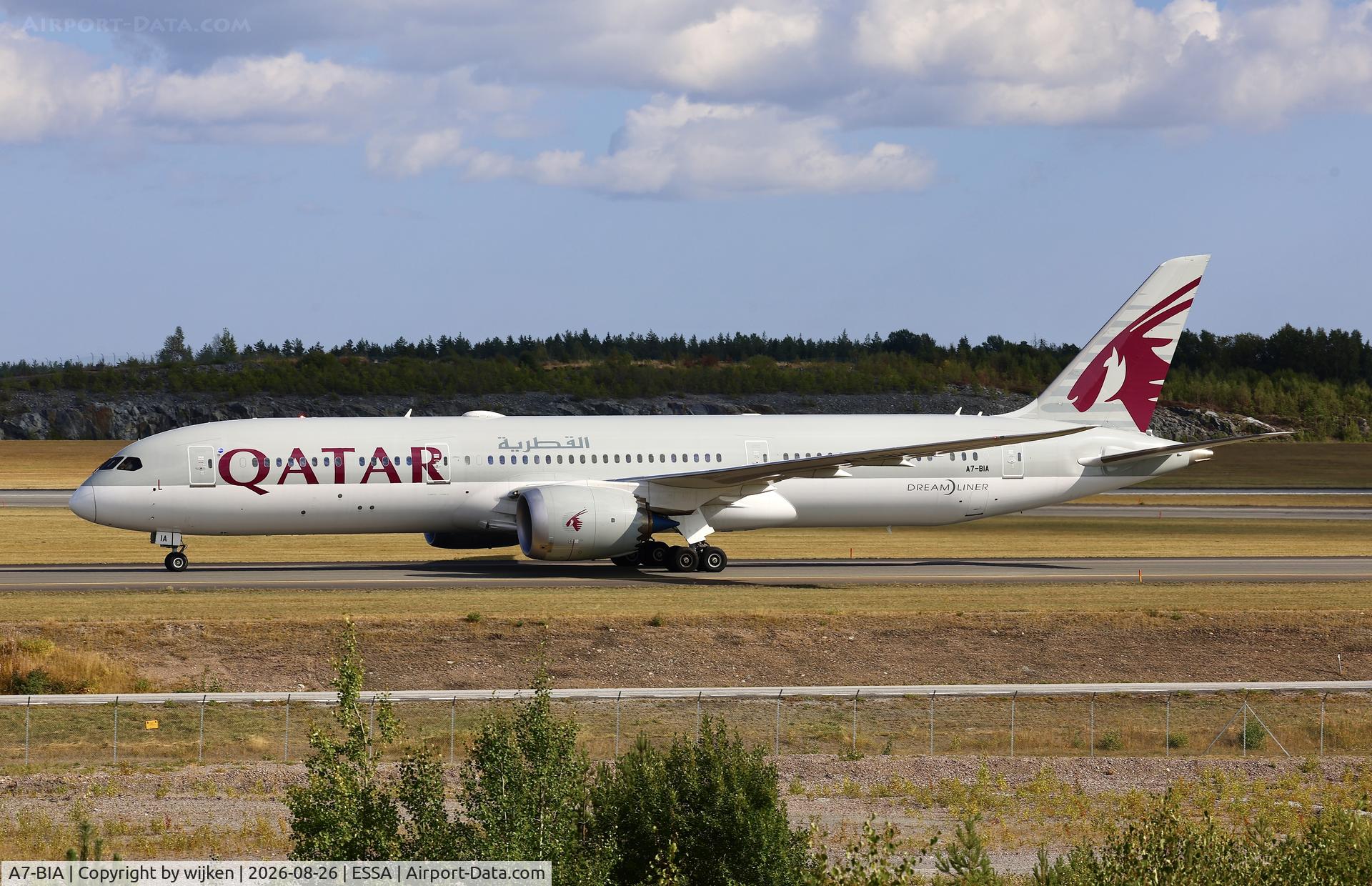 Aircraft A7-BIA, 2026 Boeing 787-9 Dreamliner, c/n 64236 l/n 1283, Twy W, at ESSA, photo by wijken