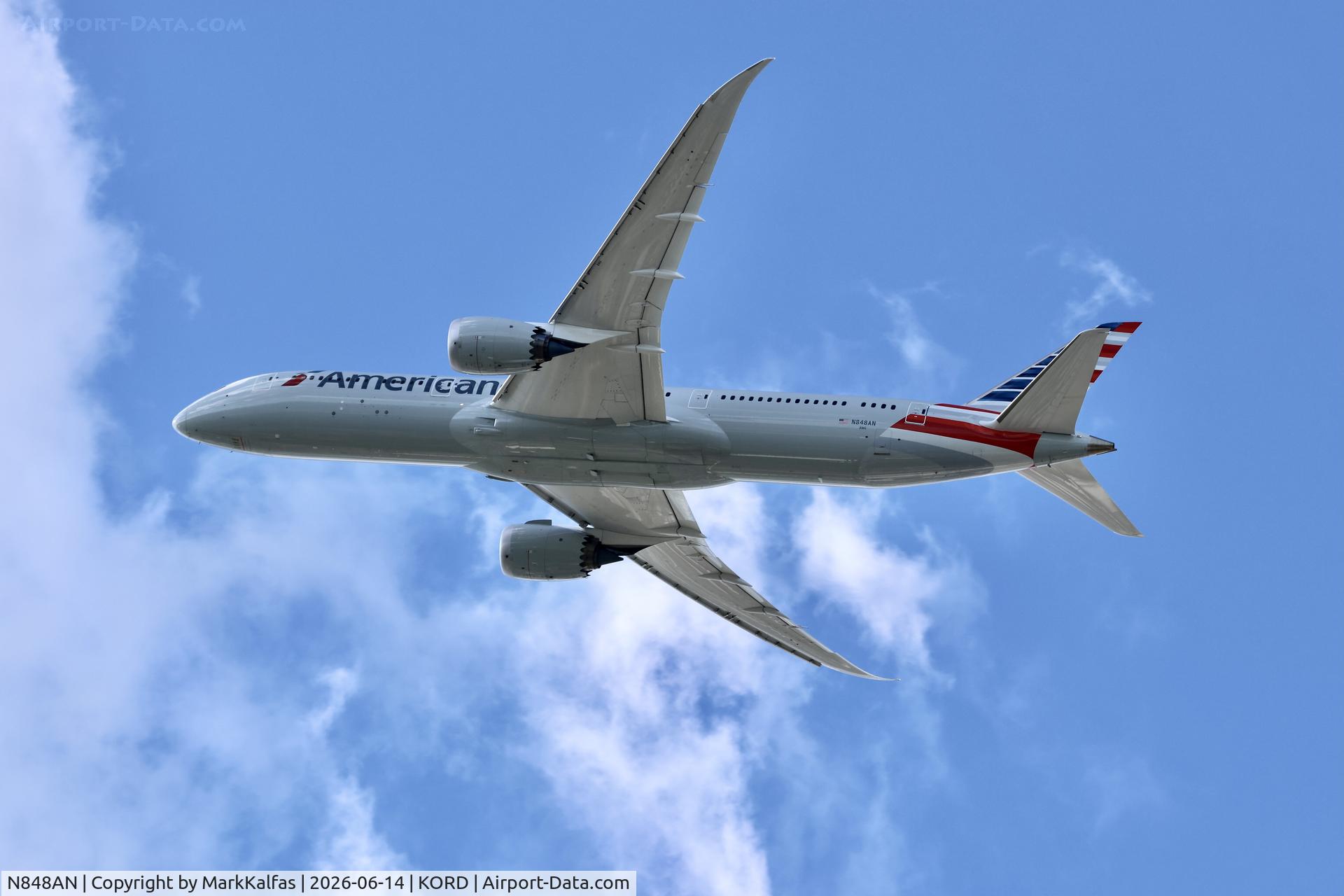Aircraft N848AN, 2025 Boeing 787-9 Dreamliner Dreamliner, c/n 66013 l/n 1221, B789 American Boeing 787-9 Dreamliner N848AN departing 28R KORD, at KORD, photo by MarkKalfas