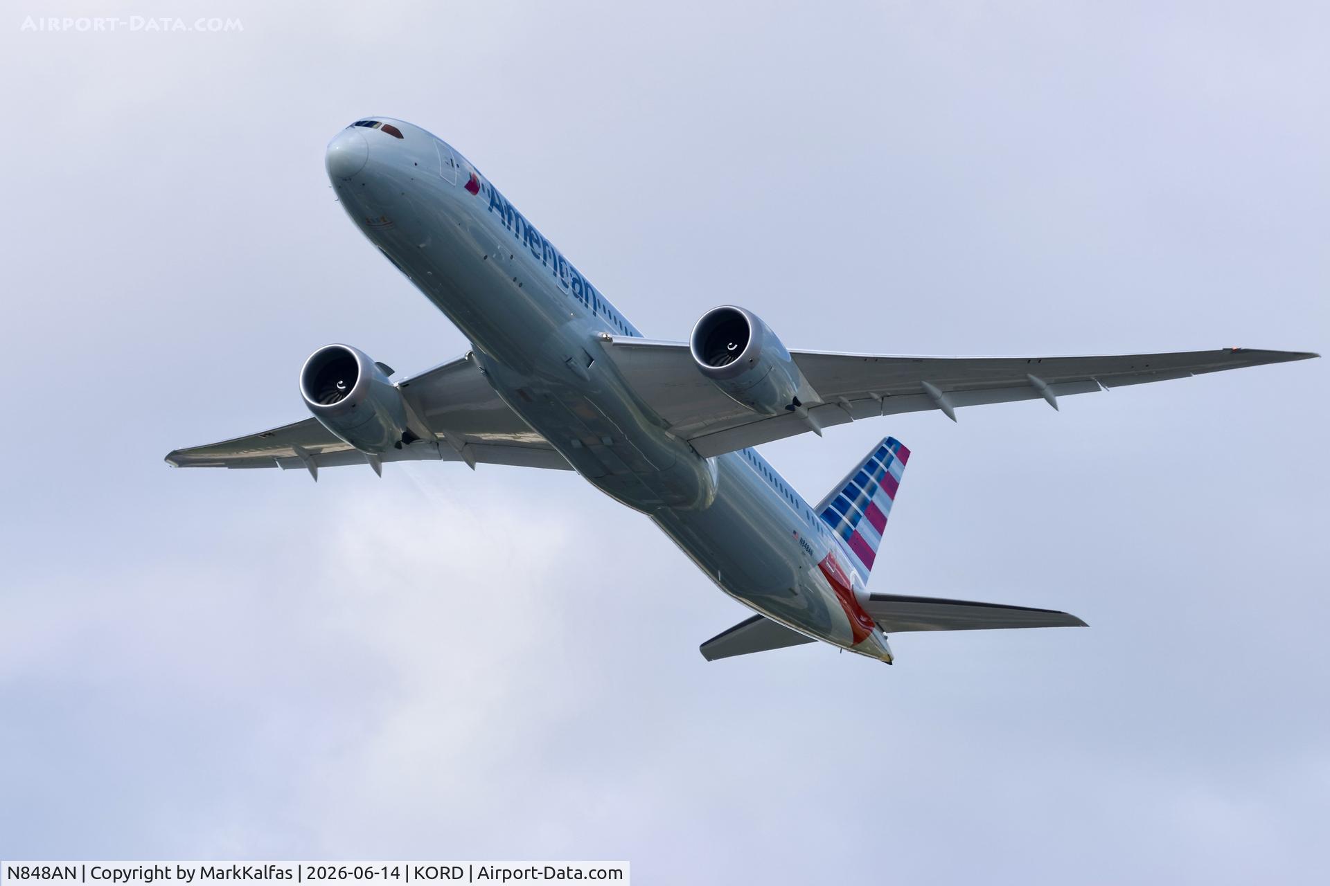 Aircraft N848AN, 2025 Boeing 787-9 Dreamliner Dreamliner, c/n 66013 l/n 1221, 789 American Boeing 787-9 Dreamliner N848AN departing 28R KORD, at KORD, photo by MarkKalfas