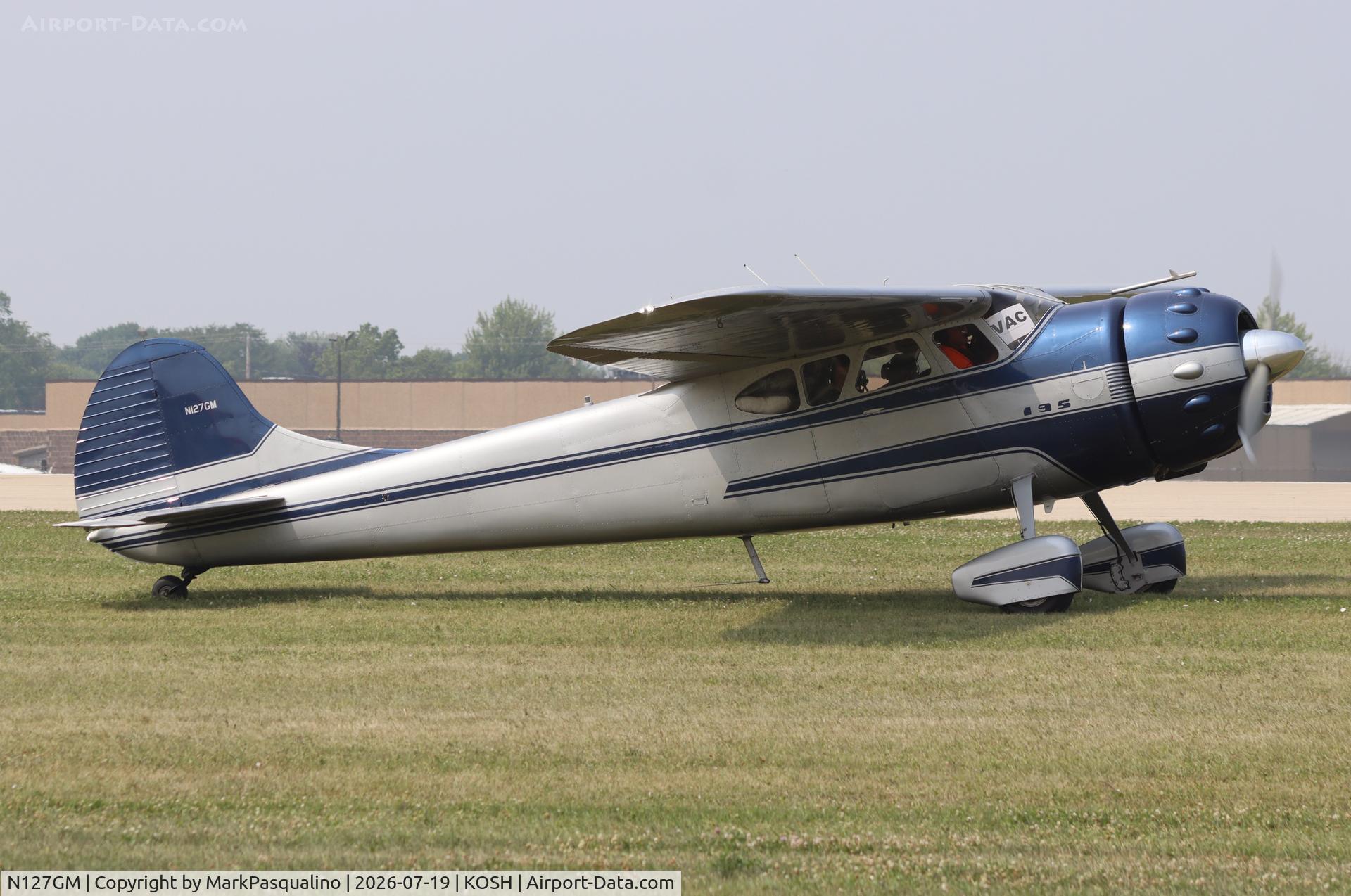Aircraft N127GM, 1949 Cessna 195, c/n 7411, Cessna 195, at KOSH, photo by MarkPasqualino