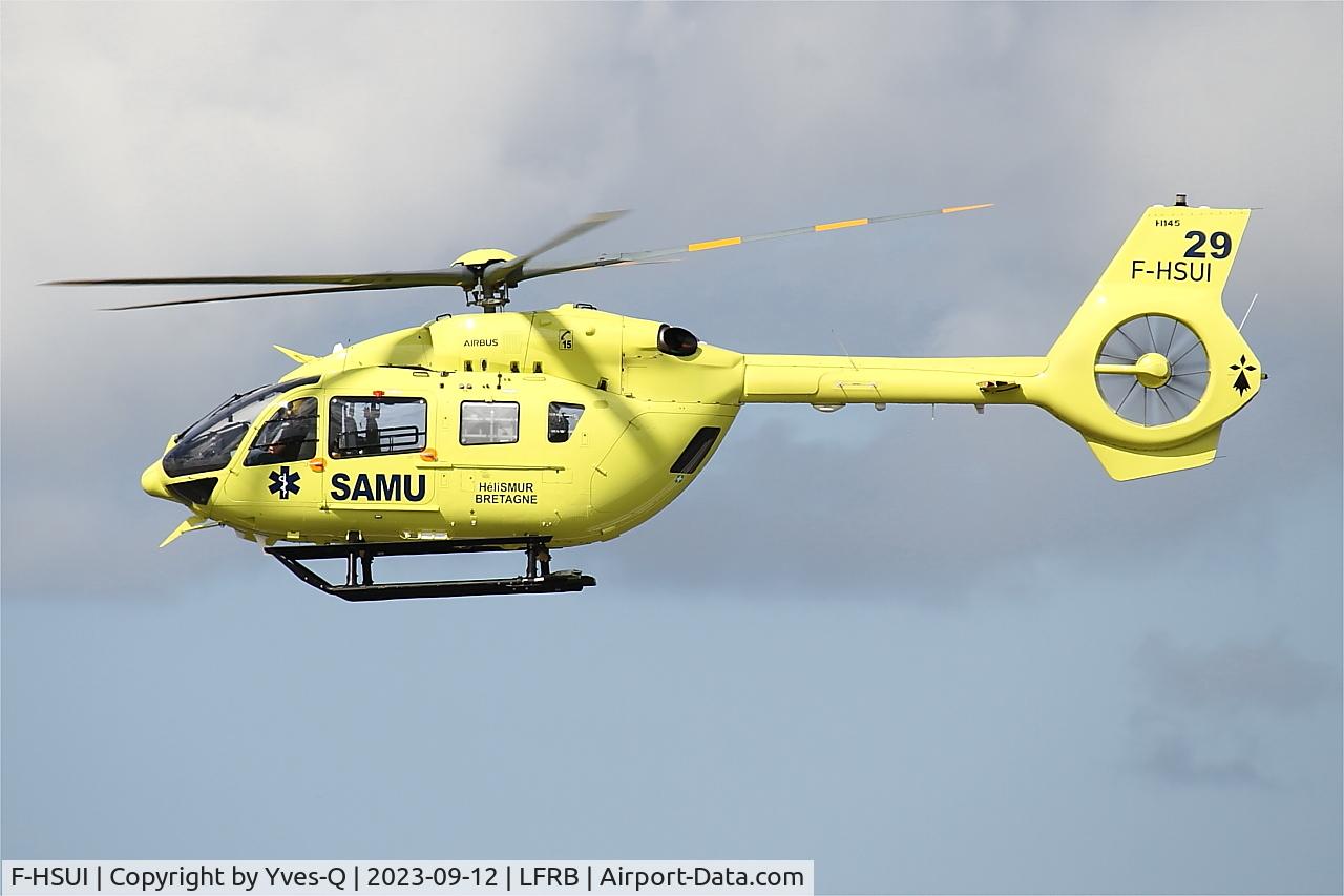 Aircraft F-HSUI, 2022 Airbus Helicopters H145, c/n 21115, Airbus Helicopters H145, Flight over Brest-Bretagne airport (LFRB-BES), at LFRB, photo by Yves-Q