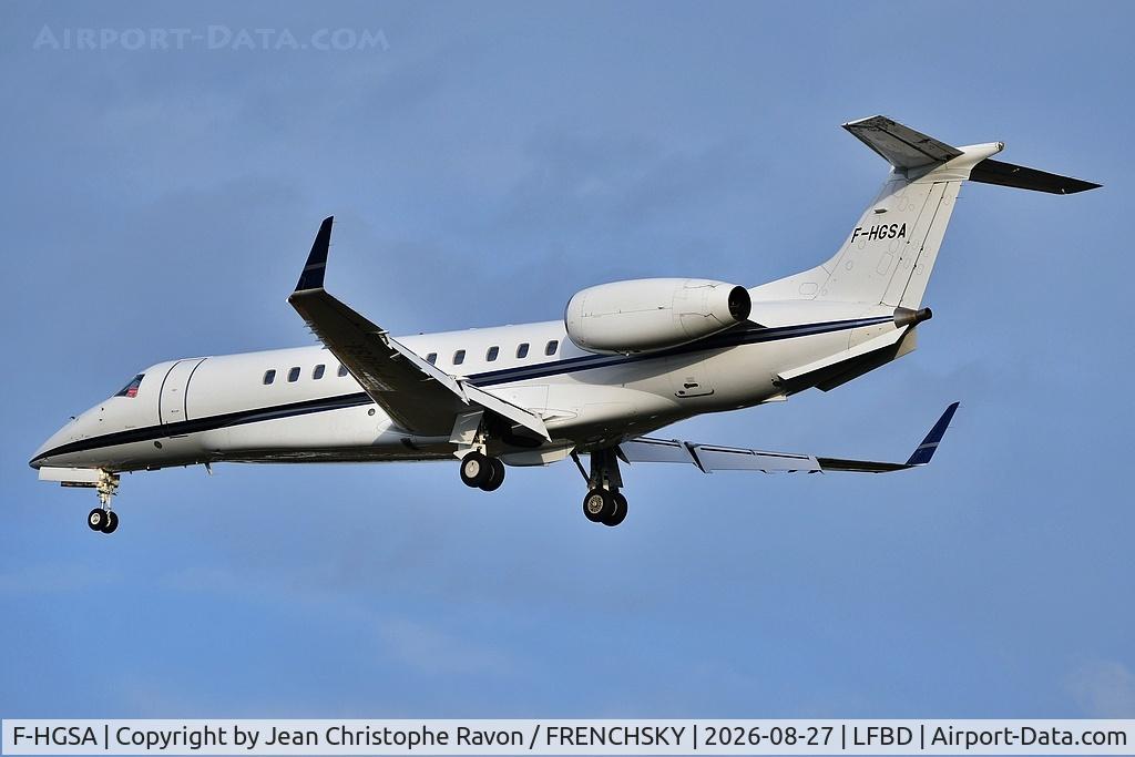Aircraft F-HGSA, 2008 Embraer EMB-135BJ Legacy, c/n 14501051, Thalair, at LFBD, photo by Jean Christophe Ravon / FRENCHSKY