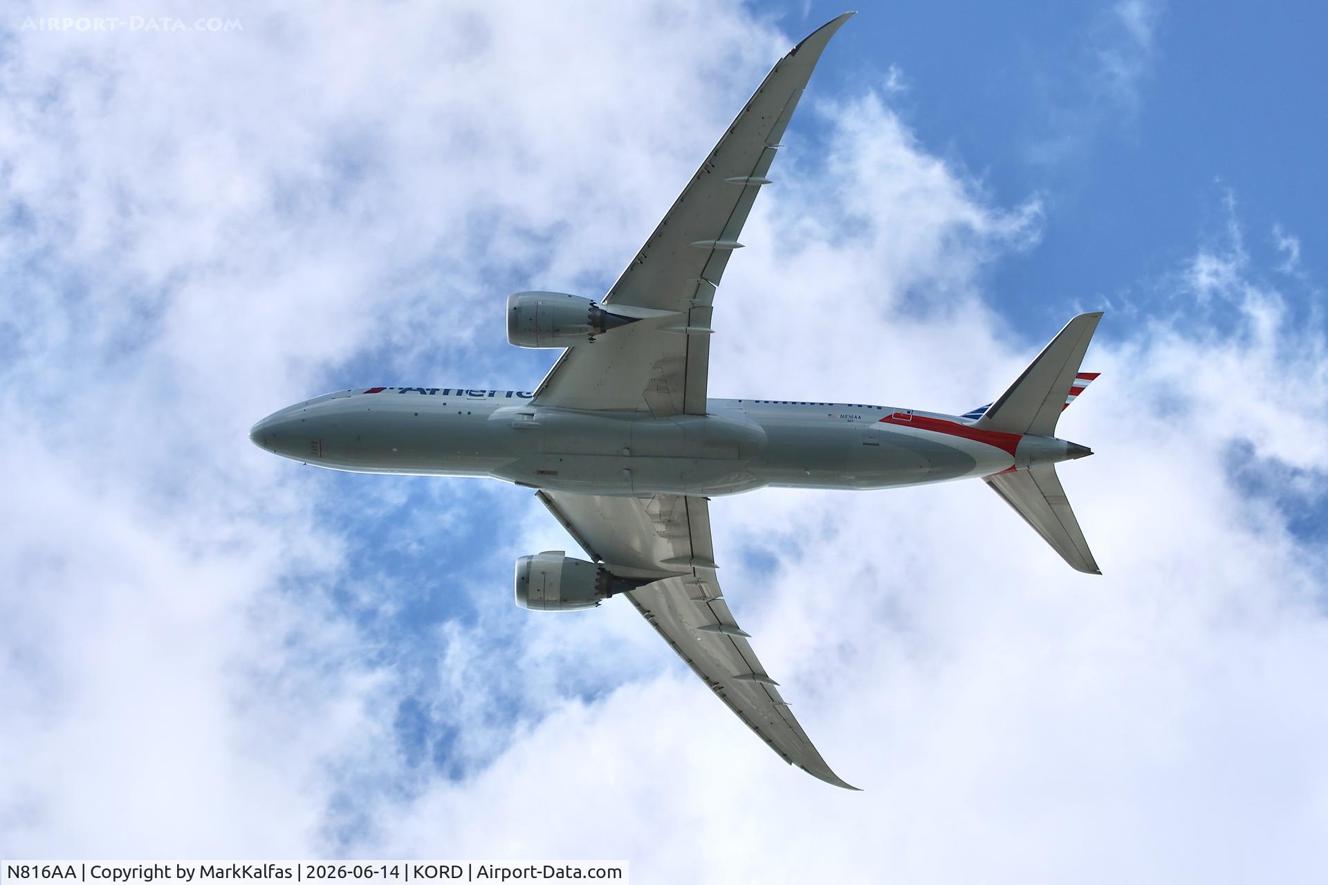 Aircraft N816AA, 2016 Boeing 787-8 Dreamliner Dreamliner, c/n 40634 l/n 429, B788 American Boeing 787-8 Dreamliner N816AA departing 28L KORD, at KORD, photo by MarkKalfas