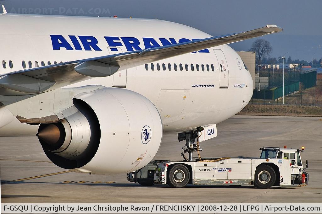 Aircraft F-GSQU, 2007 Boeing 777-328/ER, c/n 32847, named "Montelimar", at LFPG, photo by Jean Chrsitophe Ravon / FRENCHSKY