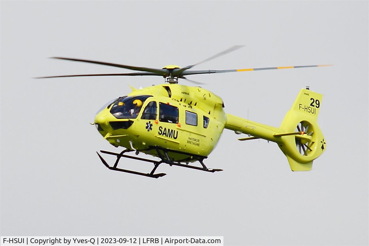 Aircraft F-HSUI, 2022 Airbus Helicopters H145, c/n 21115, Airbus Helicopters H145, Flight over Brest-Bretagne airport (LFRB-BES), at LFRB, photo by Yves-Q